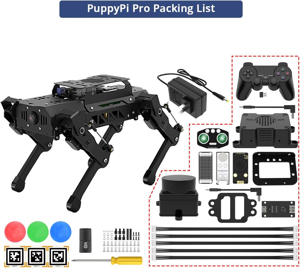 PuppyPi Robot Dog with ChatGPT Large AI Models AI Embodied Intelligence ROS Robotic Dog Vision Scene Voice Understanding SLAM Mapping Navigation Bionic Quadruped Robot, Pro Kit & RaspberryPi5 8GB