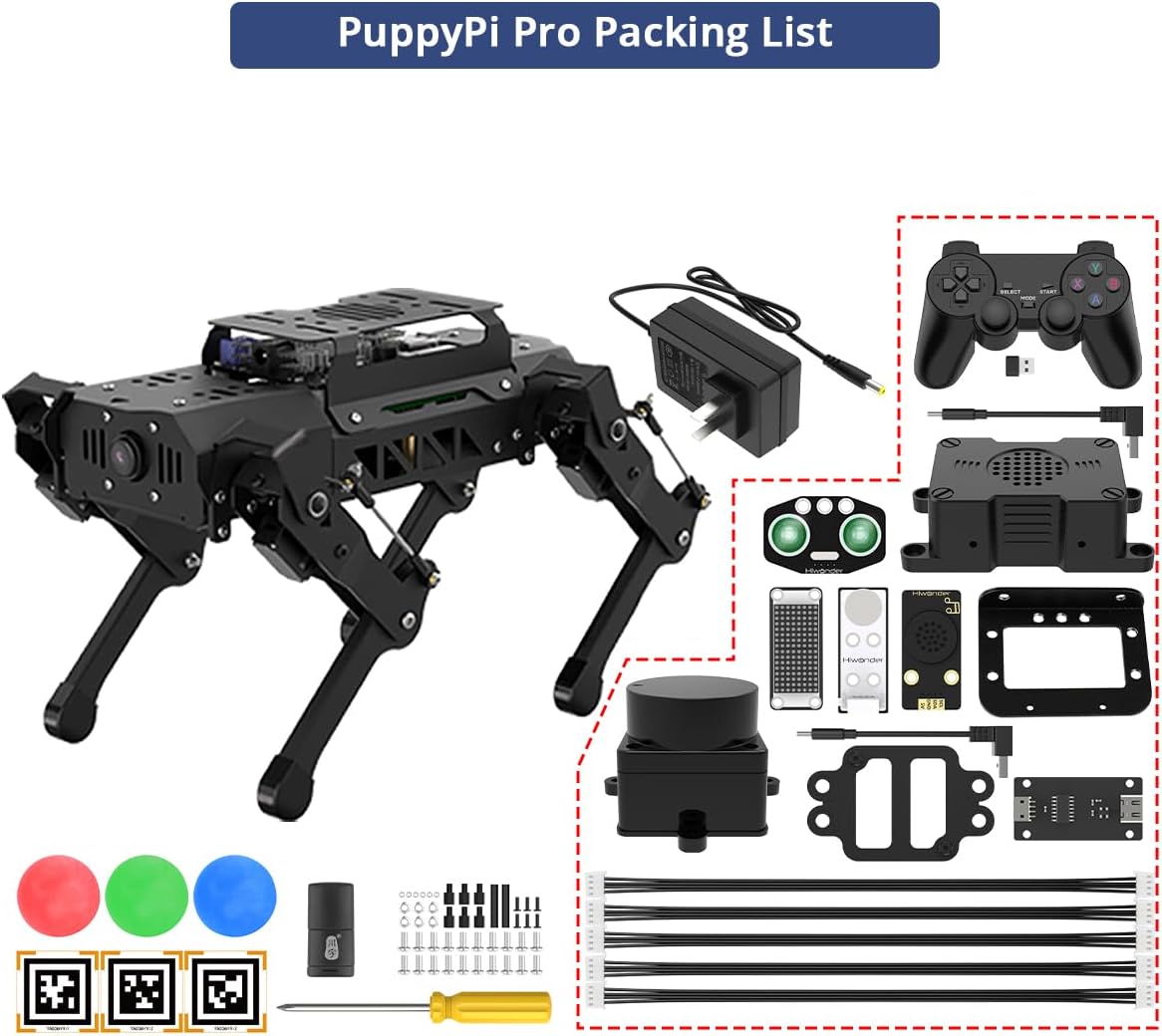 PuppyPi Robot Dog with ChatGPT Large AI Models AI Embodied Intelligence ROS Robotic Dog Vision Scene Voice Understanding SLAM Mapping Navigation Bionic Quadruped Robot, Pro Kit & RaspberryPi5 8GB
