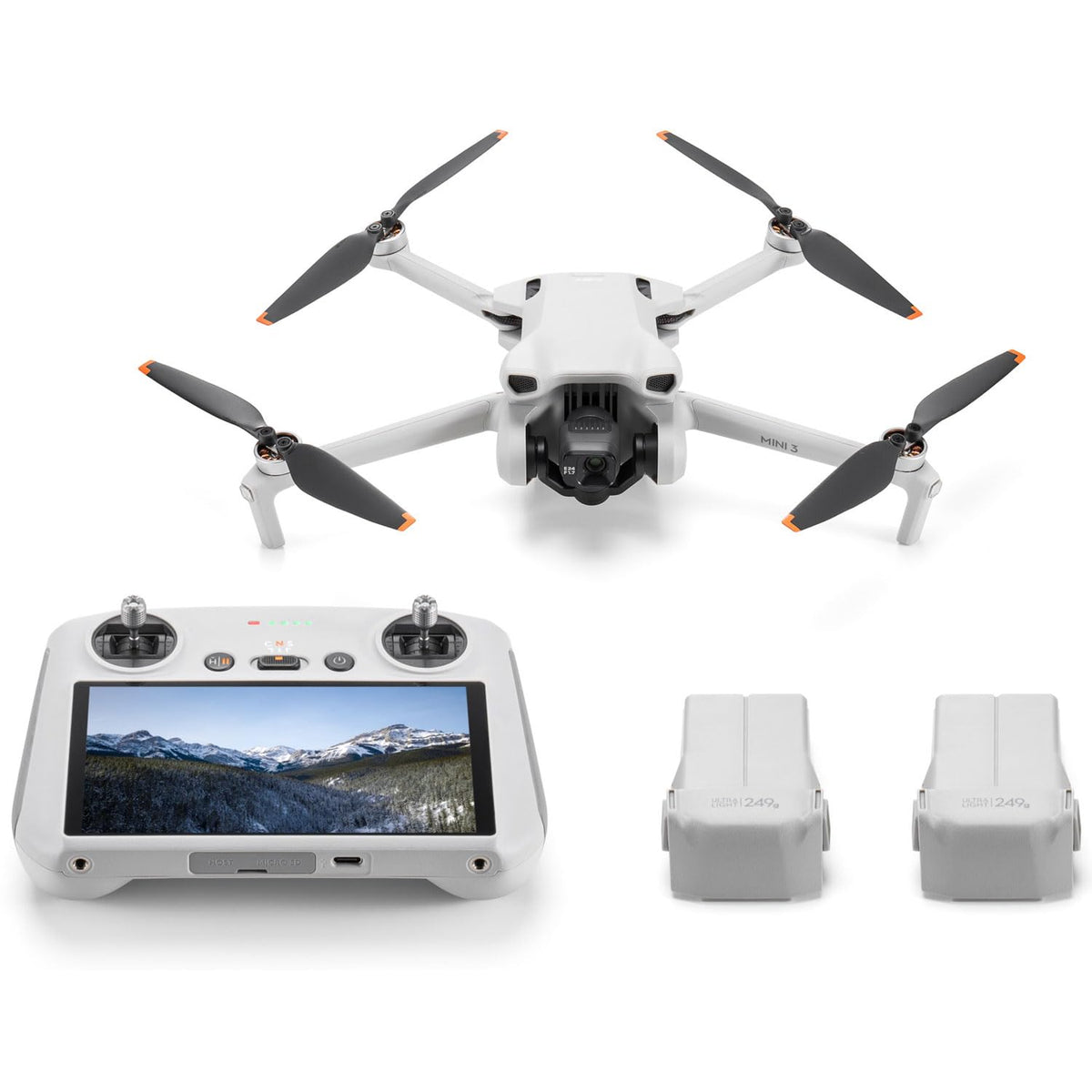 DJI Mini 3 Camera Drone Quadcopter + RC Smart Controller (With Screen) + Fly More Kit, 4K Video, 38min Flight Time, True Vertical Shooting Bundle w/Deco Gear Backpack + Software & Accessories