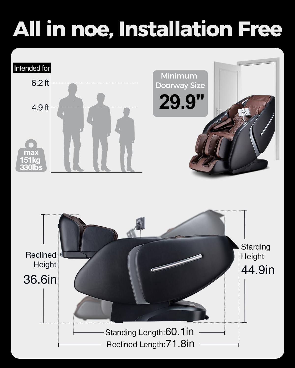 4D Massage Chair Full Body Zero Gravity Shiatsu Messager Chair-SL Track AI APP Body Scanning Heating Back Foot Recliner-Massaging Chairs for Office Home