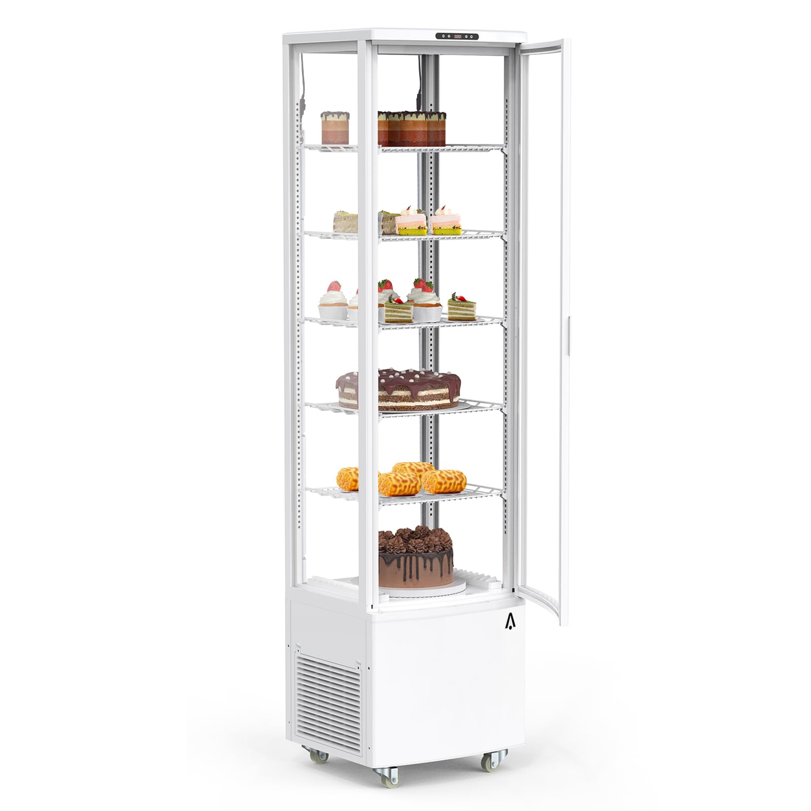 Commercial Display Refrigerator, 3.5 cu. ft./98 Liter Countertop Refrigerated Cake Display Cabinet, Refrigerator with Adjustable Shelves and Digital Controls, LED Display, For Cafes, Bakeries, White