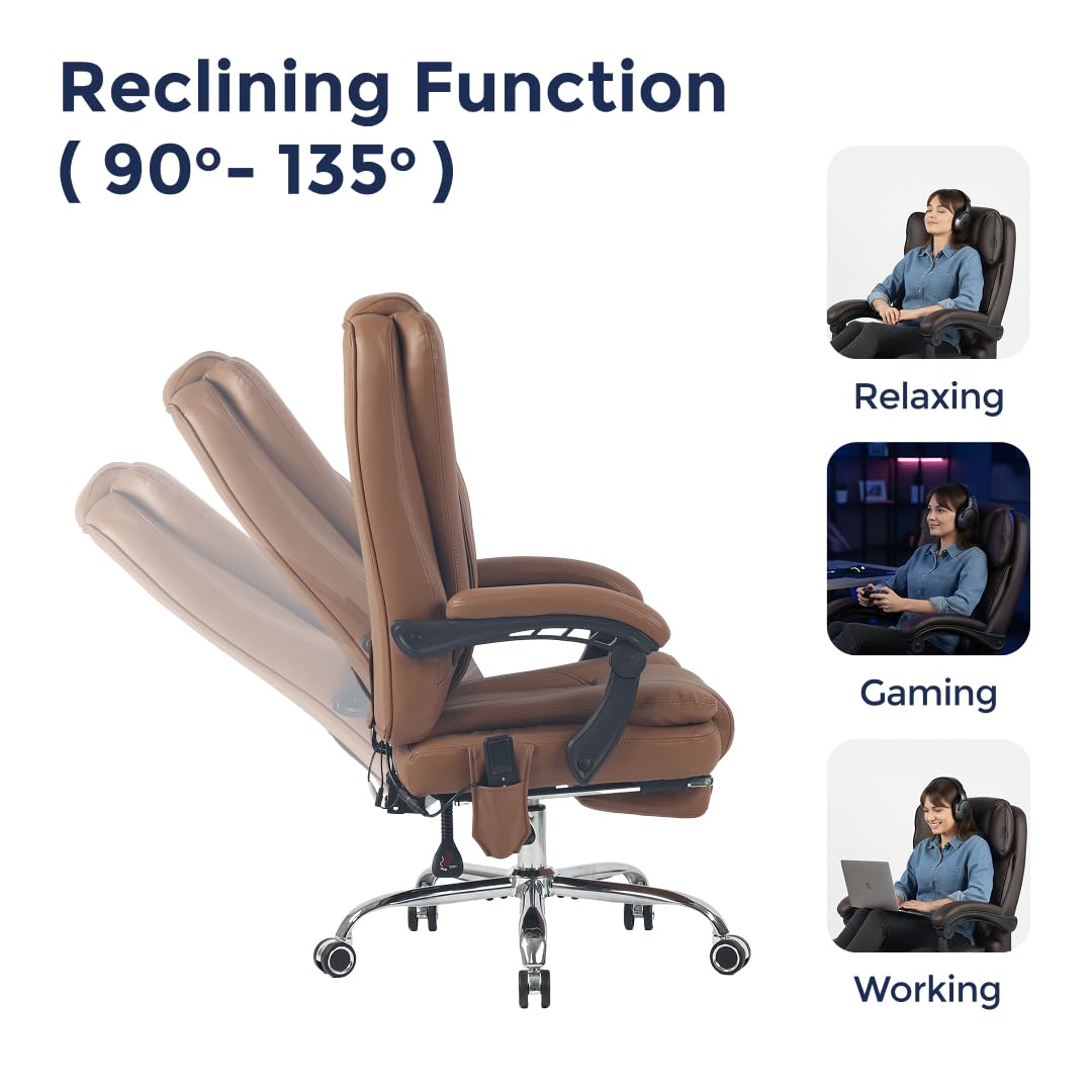 Orbis 4-Point Kneading Heated Massage Office Chair with Foot Rest | 500lbs Big & Tall Ergonomic Executive Desk Chair for Heavy People | Reclining Home Office Computer Chair | Leather Caramel