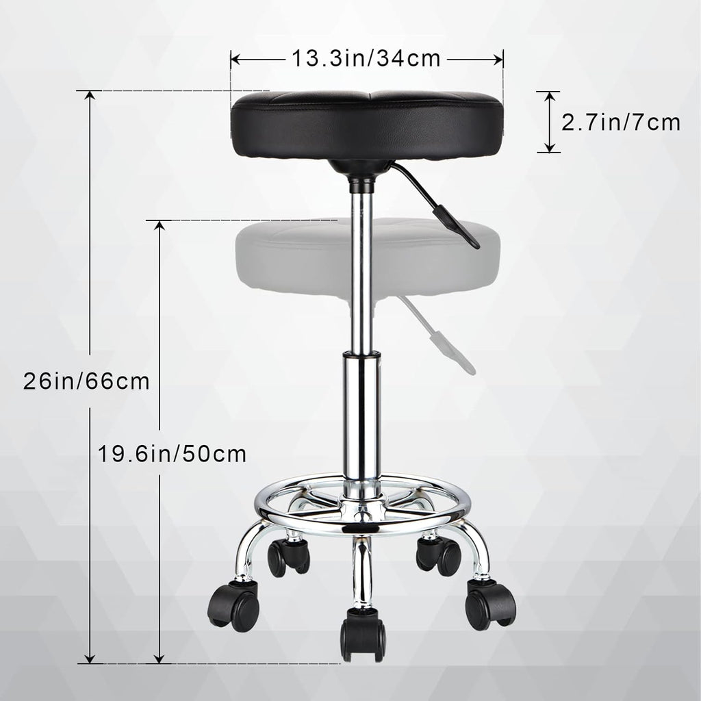 HMTOT Round Rolling Stool with Wheels Height Adjustable Swivel Stool Chair for Spa Salon Massage Black