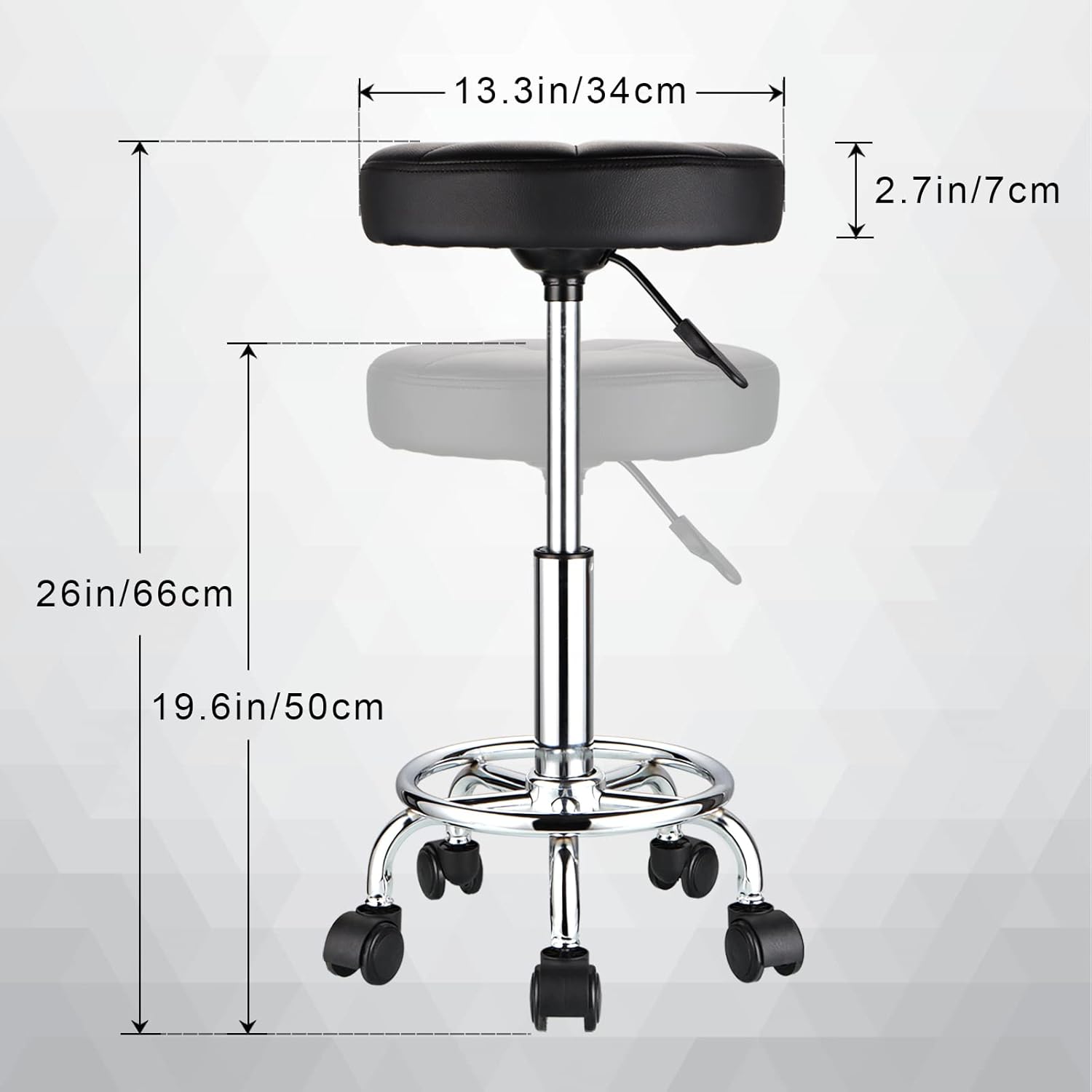 HMTOT Round Rolling Stool with Wheels Height Adjustable Swivel Stool Chair for Spa Salon Massage Black