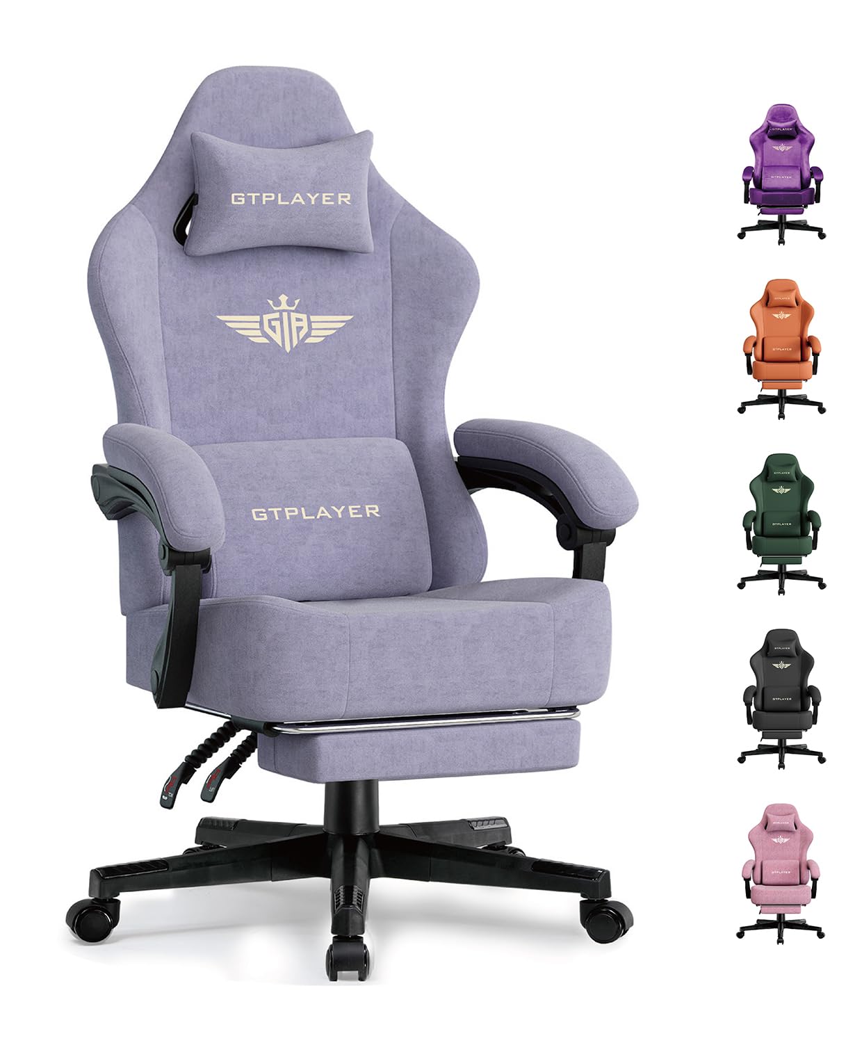 GTPLAYER Gaming Chair with Pocket Spring Cushion, Big and Tall Gamings Chairs 350LBS High Back Computer Chair with Footrest for Adults Lumbar Support Swivel Game Chair for Office,Leather Black-Massage