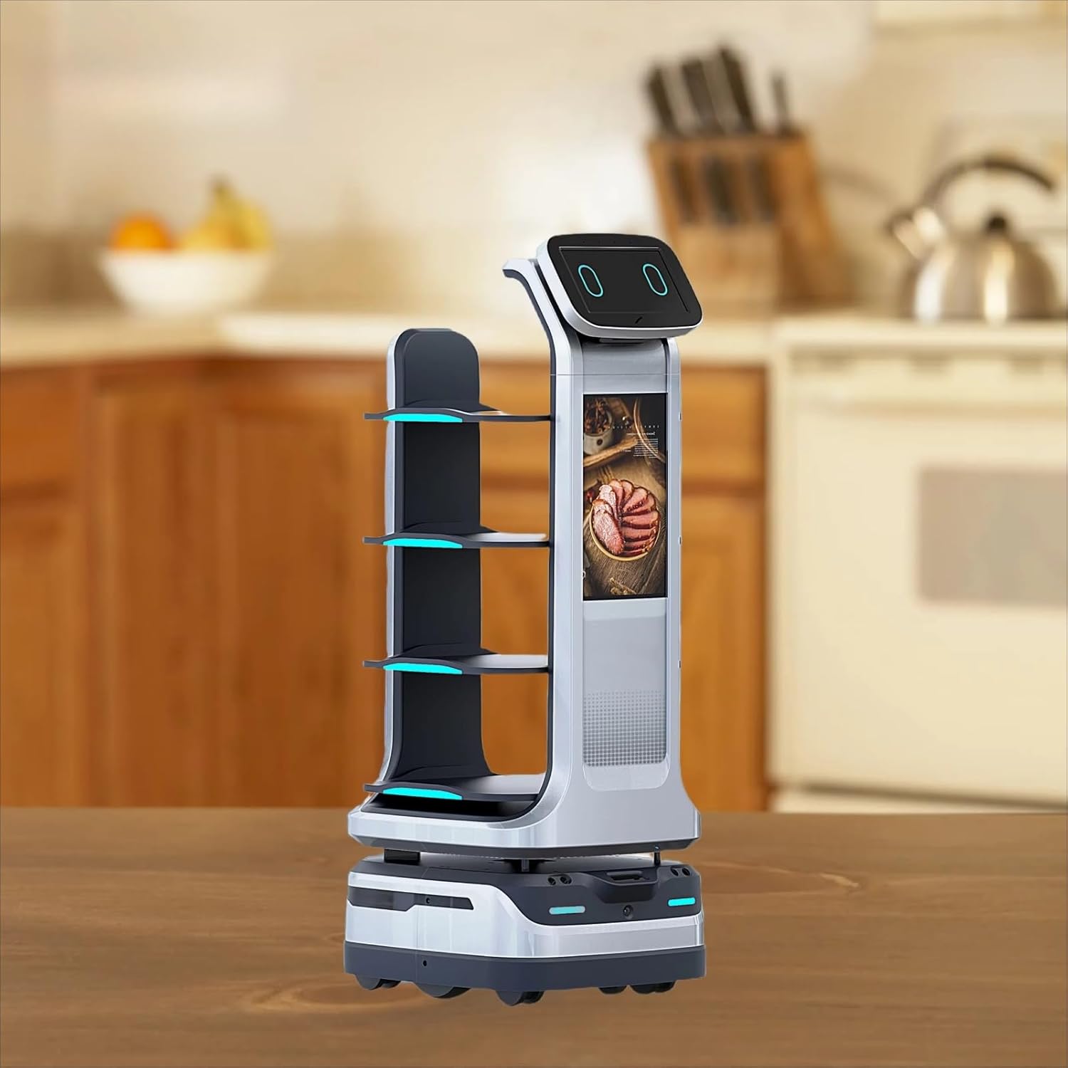 Autonomous Restaurant Service Robot – Smart Waiter for Food & Drink Delivery, Contactless Commercial Meal Server, Large Tray Collection, Automatic Obstacle Avoidance, Self-Charging, Indoor Navigation