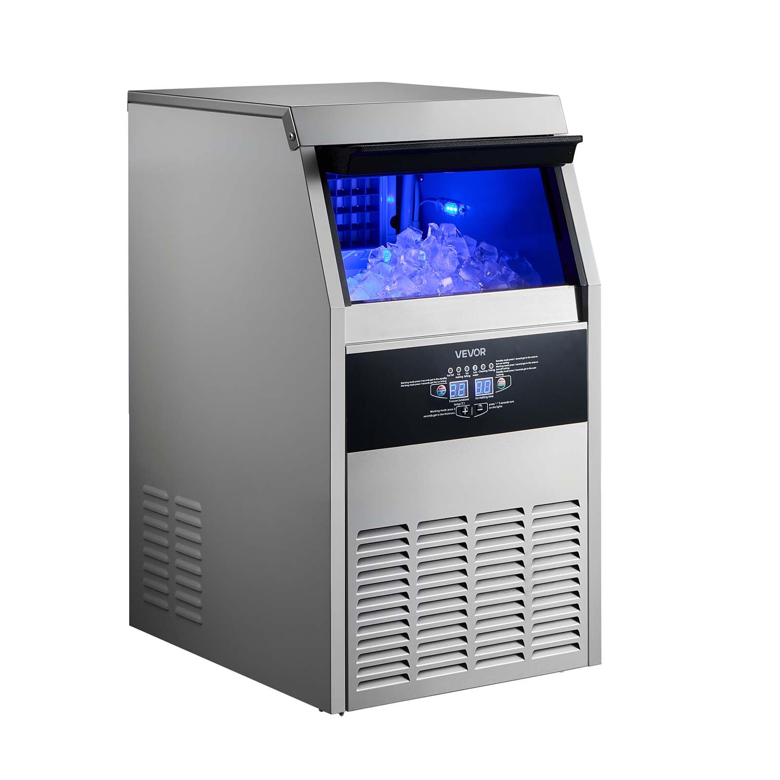 VEVOR Commercial Ice Maker Machine with Pump, 360 lbs/24h with 85 lbs Storage Capacity, Built-in/Freestanding/Under Counter, Stainless Steel Ice Maker with LED Display & Self-Cleaning, for Home Bar