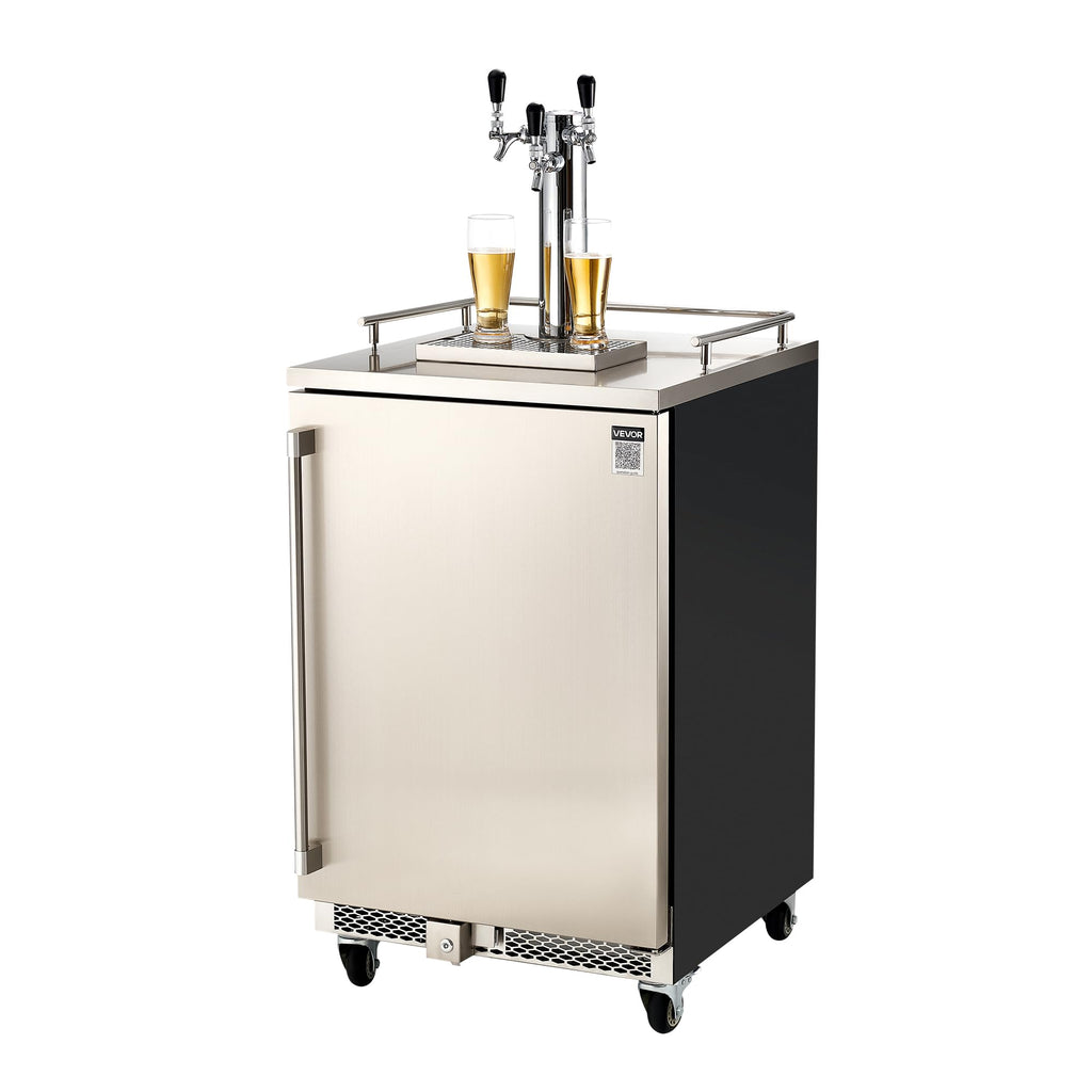 VEVOR Beer Kegerator, Dual Tap Commercial Draft Beer Dispenser for D system, Full Size Keg Refrigerator with 5lbs CO2 Tank, Hold 2 Sixth / 2 Ball lock keg, Black