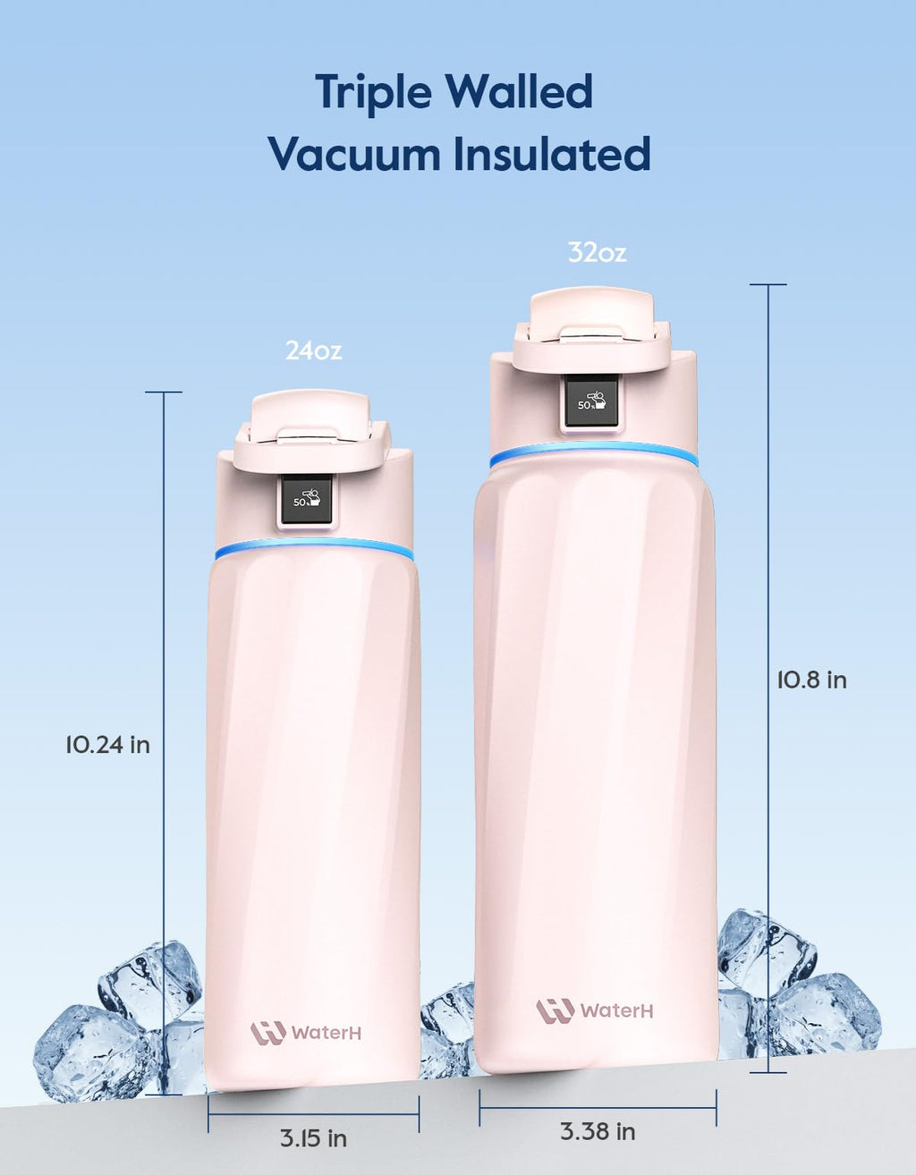 BOOST Smart Water Bottle that Reminds You to Drink, 24oz BPA-Free Stainless Steel Vacuum Insulated, Wide Mouth Water Tracker Bottle with APP for School, Gym, Office, Ideal for Father's Day
