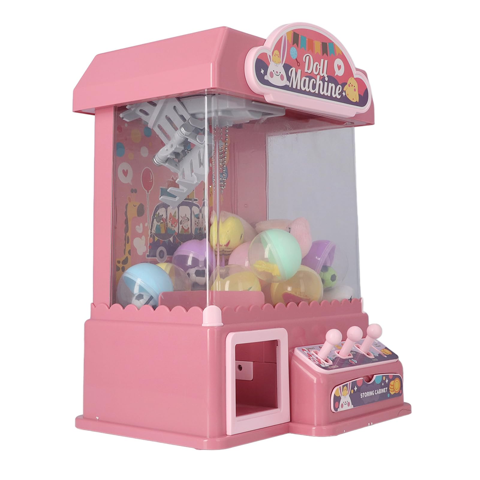 Focket Claw Machine for Kids, Mini Claw Game with Cool Light Music Animal Vending Machine, Doll Grabber Toy with 10 Dolls 20 10 Eggshells for Party Birthday Easter for Boys (Pink)