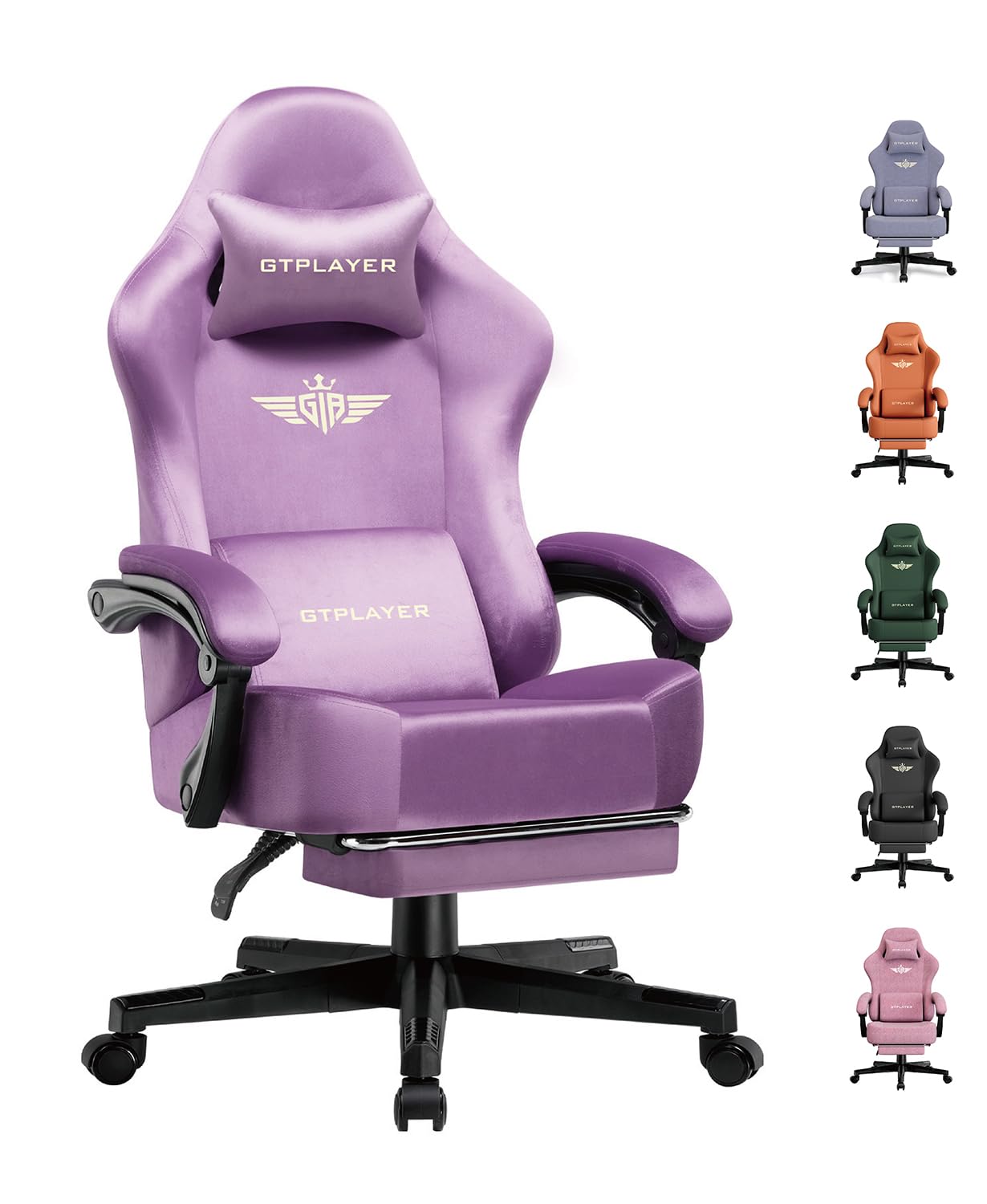 GTPLAYER Gaming Chair with Pocket Spring Cushion, Big and Tall Gamings Chairs 350LBS High Back Computer Chair with Footrest for Adults Lumbar Support Swivel Game Chair for Office,Leather Black-Massage