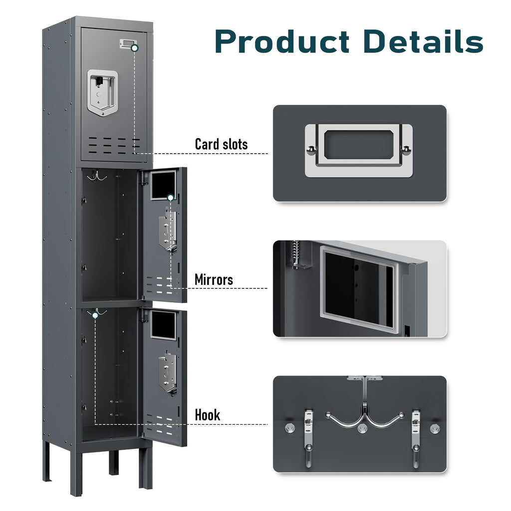 BUTISOW Metal Lockers - 66" Height Steel Lockers for Employees with 5 Door Storage Locker with Card Slot for Employees Gym School Home Office Garage - Assembly Required