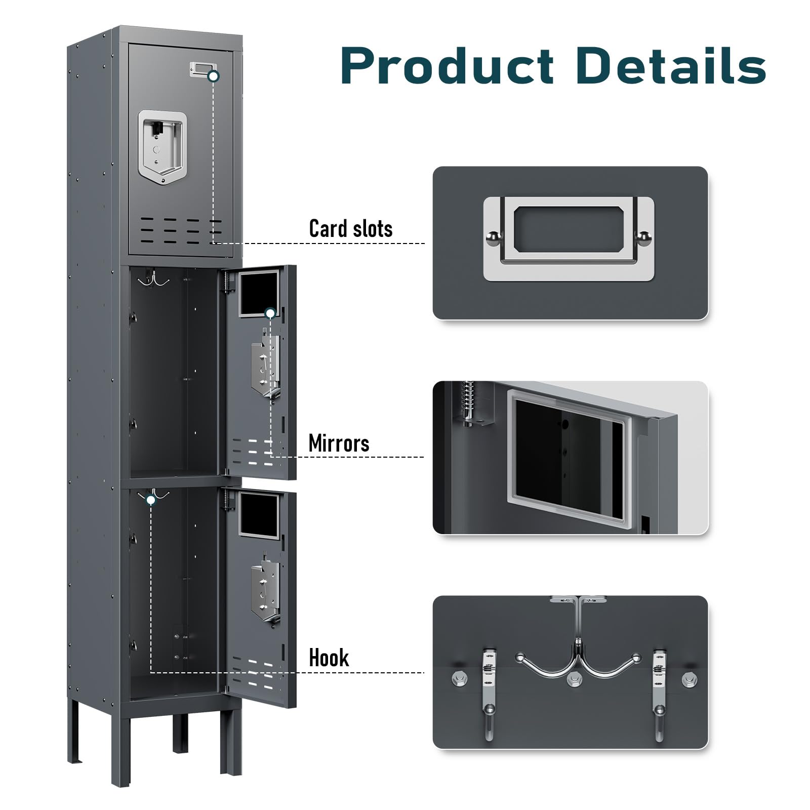 BUTISOW Metal Lockers - 66" Height Steel Lockers for Employees with 5 Door Storage Locker with Card Slot for Employees Gym School Home Office Garage - Assembly Required