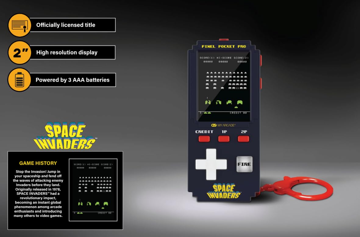 My Arcade Atari Pixel Pocket Pro: Preloaded Handheld, 25 Atari 2600 Games, Keychain Arcades