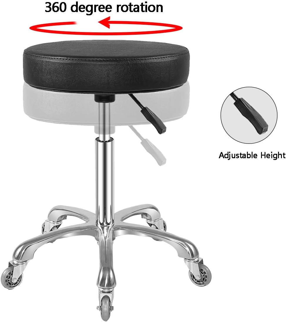 Ainilaily Rolling Stool with Wheels, Heavy Duty Hydraulic Massage Stool for Shop Guitar Lab Tattoo Workbench Medical, Adjustable Swivel Chair (Black)