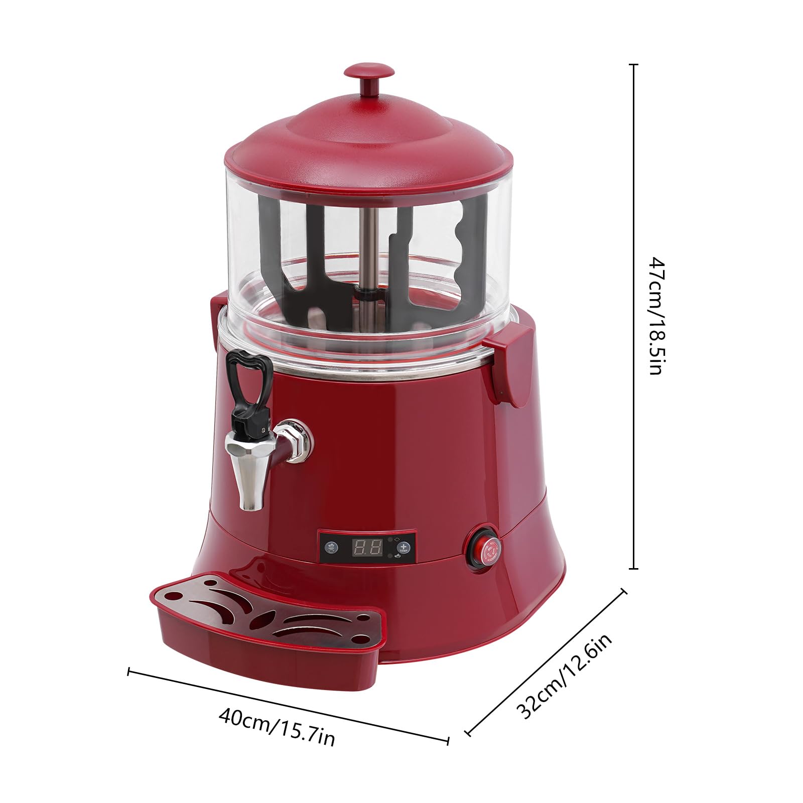 Commercial Hot Chocolate Machine Maker and Dispenser 110V 400W 5L(1.32Gal) Electric Hot Chocolate Dispenser Beverage Warmer with LED Display, 86-194°F for Heating Coffee, Milktea, Soy Milk