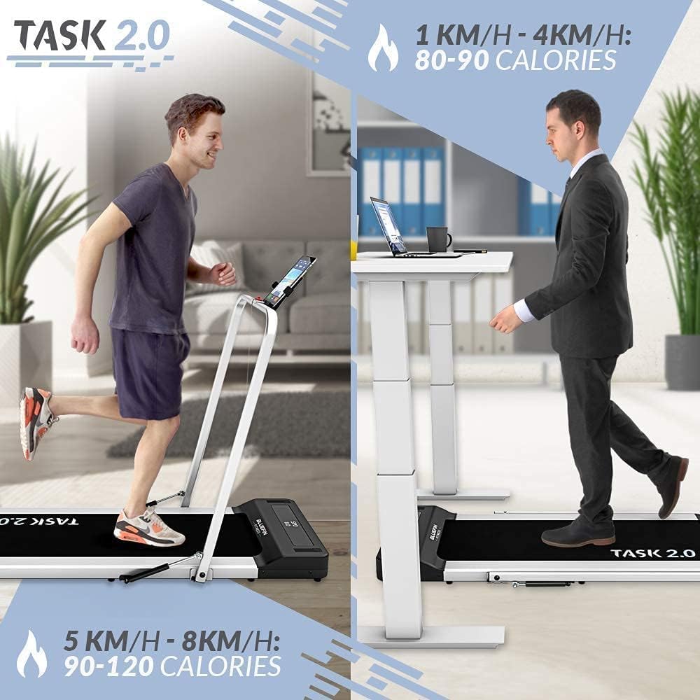 Bluefin Fitness Task 2.0 2-in-1 Folding Under Desk Treadmill | Home Gym Office Walking Pad | 8 Km/h | Joint Protection Tech | Smartphone App | Bluetooth Speaker | Compact Walking/Running Machine