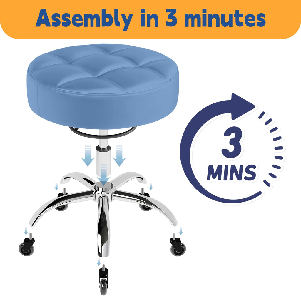 Rolling Stool Heavy Duty 400lb: Super Soft Seat Cushion,360° Swive,Height Adjustability,No Squeaky Noises,No Tip Over, New Upgraded Salon stool Chair, for Tattoo Facial Massage Spa Medical (Black)