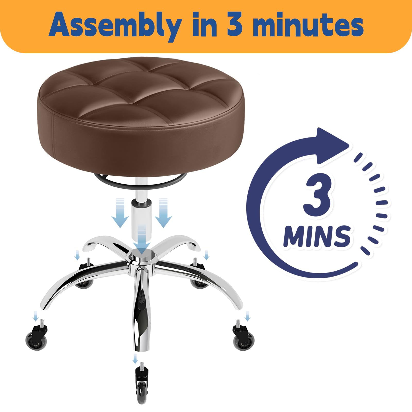 Rolling Stool Heavy Duty 400lb: Super Soft Seat Cushion,360° Swive,Height Adjustability,No Squeaky Noises,No Tip Over, New Upgraded Salon stool Chair, for Tattoo Facial Massage Spa Medical (Black)