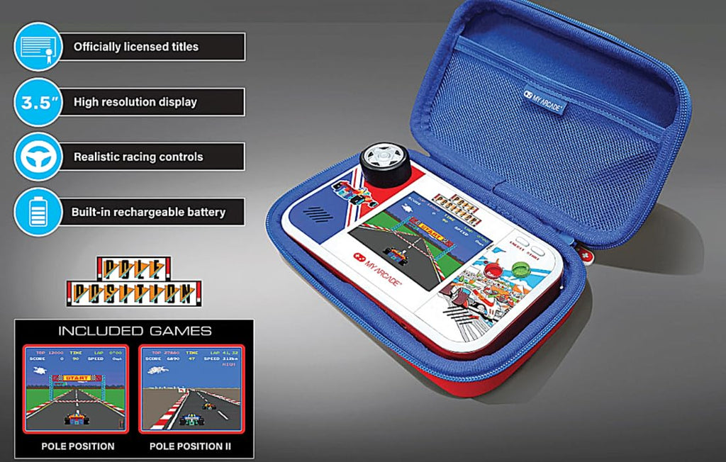 My Arcade Pole Position Racing Player: Handheld Game for Kids and Adults, 2 Games, Real Racing Controls, Portable Gaming, 3.5 inch Screen