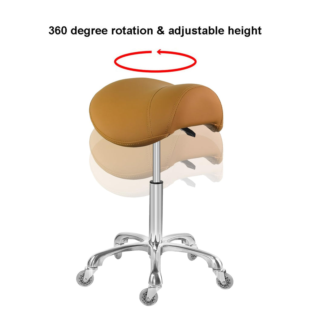 Antlu Saddle Stool Chair for Massage Clinic Spa Salon Cutting, Saddle Rolling Stool with Wheels Adjustable Height (Black)
