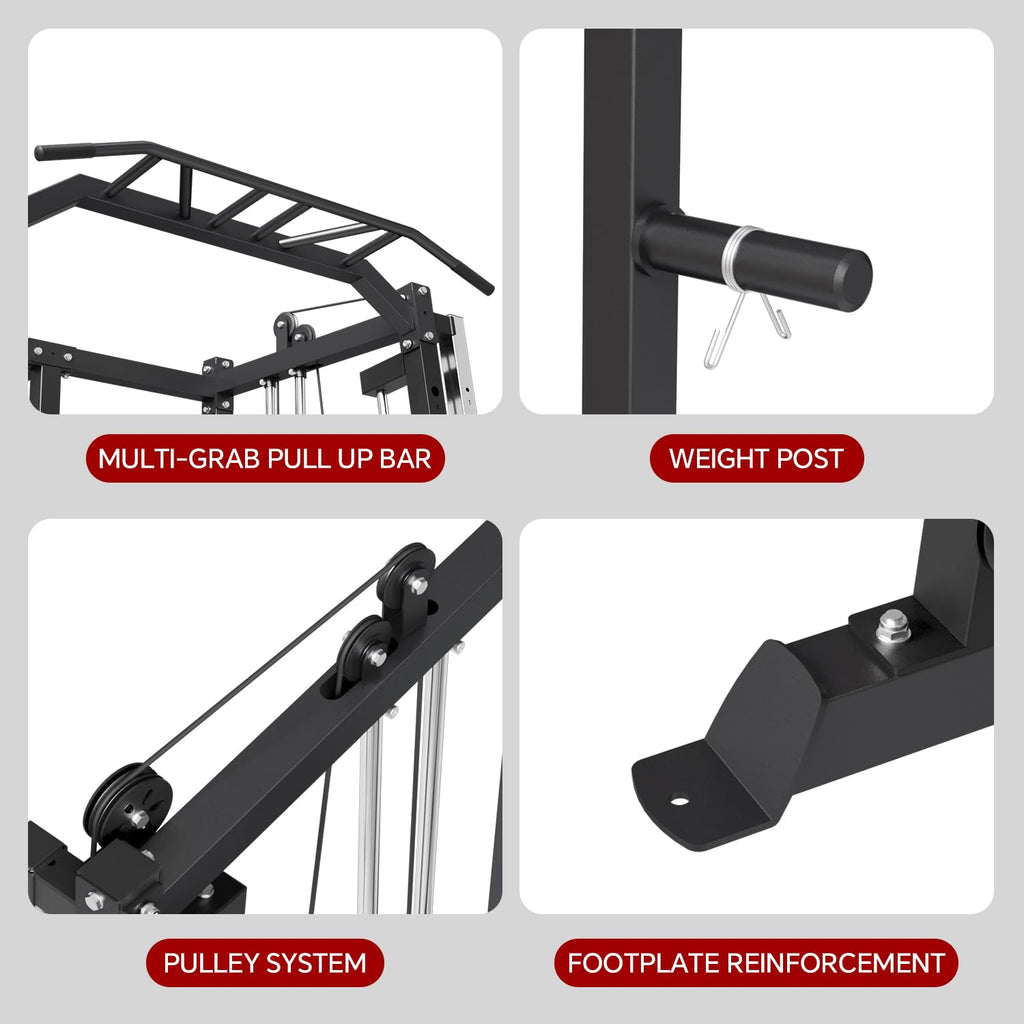 SPART Workout Station Angled Smith Machine with Bench,Cage System-Home Gym Multifunction Rack,Workout Equipment with Smith Bar, LAT Pull-Down Systems, Cable Crossover Machine and Cable Attachment