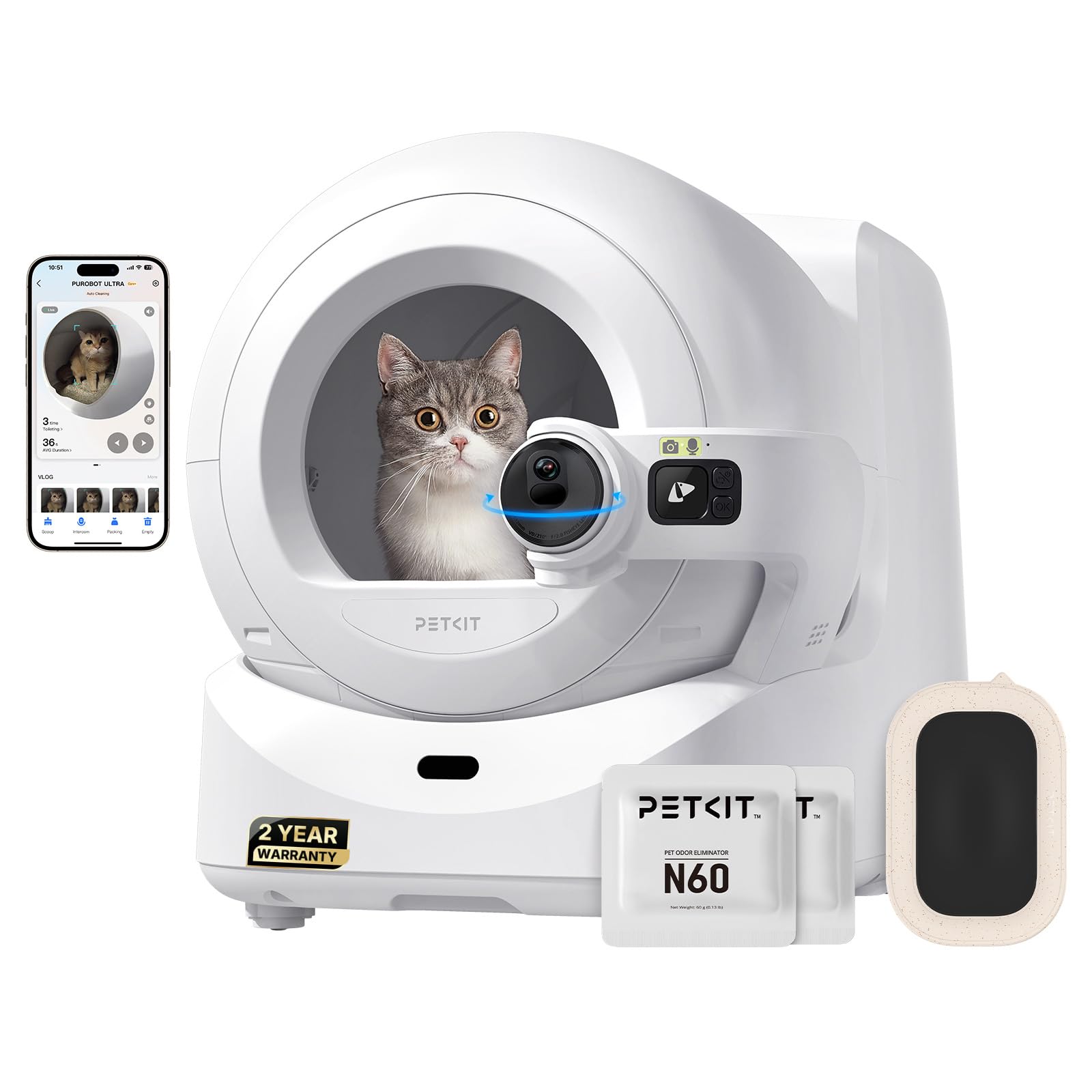 PETKIT Purobot Ultra Auto Waste Packing & Multi-Cat Toilet Behavior Ai Camera Tracking Automatic Self-Cleaning Cat Litter Box, Smart Robot with 5G WiFi App Control&Integration Safety&Odor Free