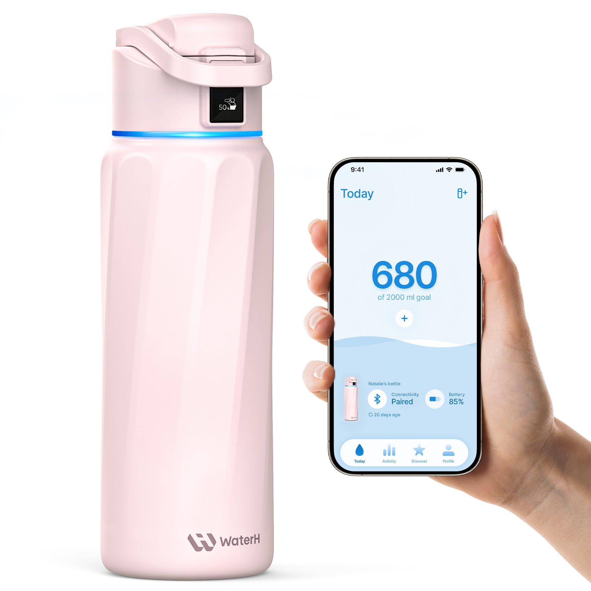 BOOST Smart Water Bottle that Reminds You to Drink, 24oz BPA-Free Stainless Steel Vacuum Insulated, Wide Mouth Water Tracker Bottle with APP for School, Gym, Office, Ideal for Father's Day