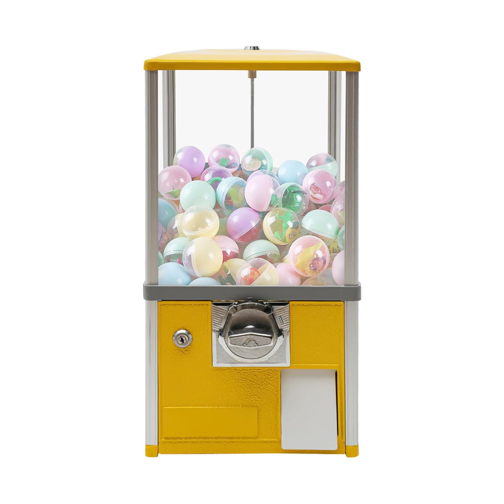 Vending Machine,Commercial Big Capsule Toys Vending Machine,800 Coin Bank Capacity 4×25 Cent Coins,Yellow Gumball Machine with Keys,1.77-1.97Inches Twister Ball Diameter for Game Stores, Retail Stores