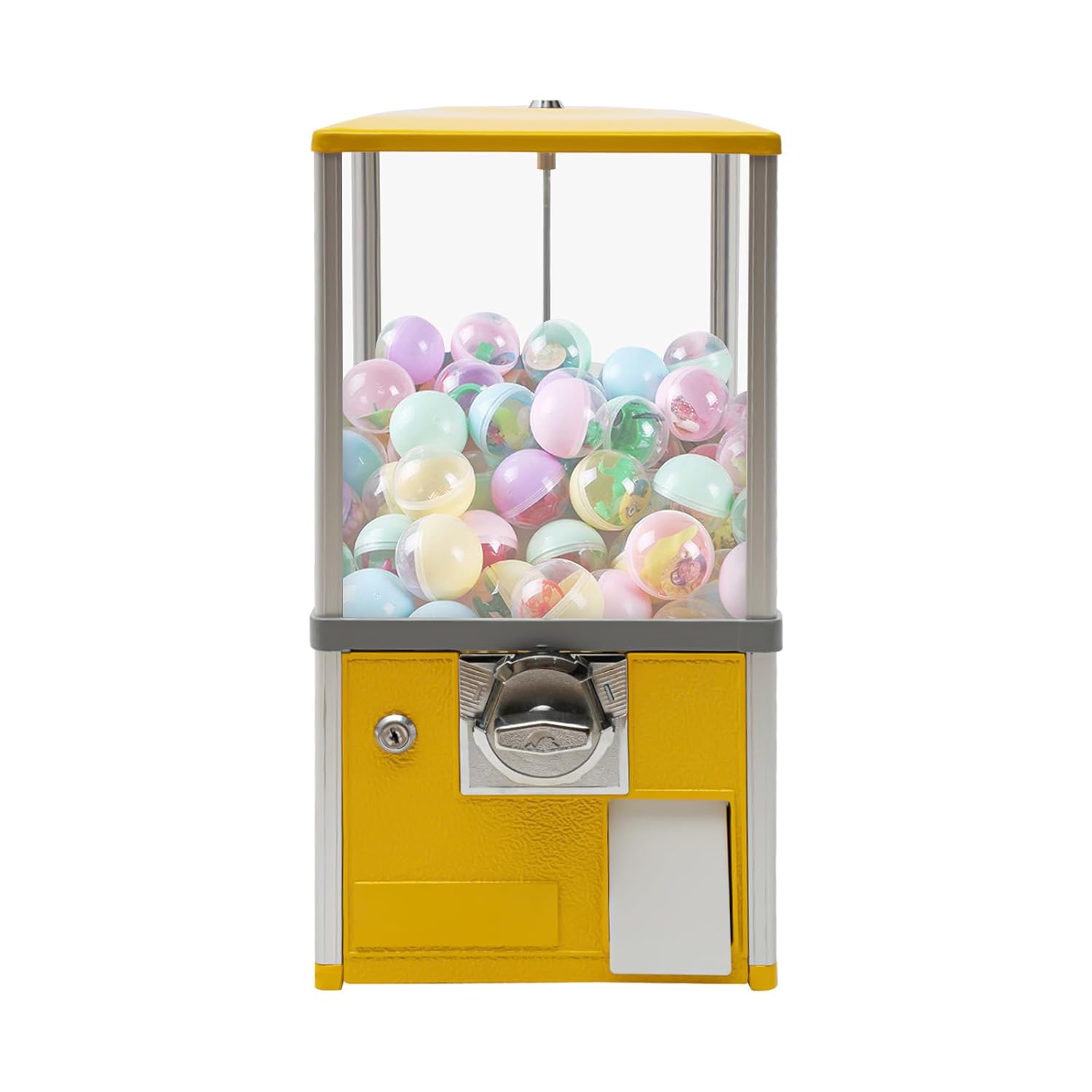 Vending Machine,Commercial Big Capsule Toys Vending Machine,800 Coin Bank Capacity 4×25 Cent Coins,Yellow Gumball Machine with Keys,1.77-1.97Inches Twister Ball Diameter for Game Stores, Retail Stores