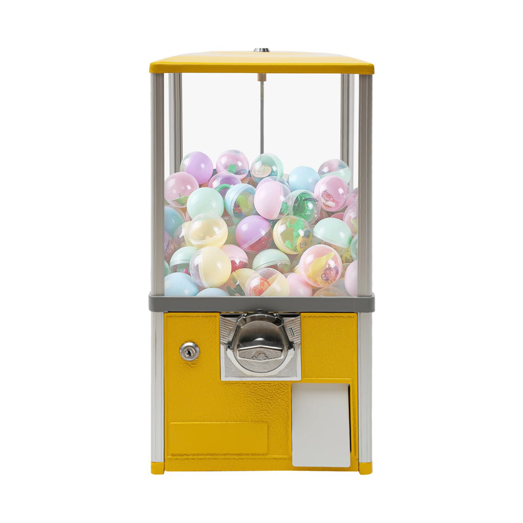 Big Commercial Capsule Vending Machine, 4-Side 25 Cent Coin Operated Gumball & Toy Dispenser, Freestanding Candy Machine for Bouncy Balls, Party Favors, Small Business, Multicolor (Yellow)