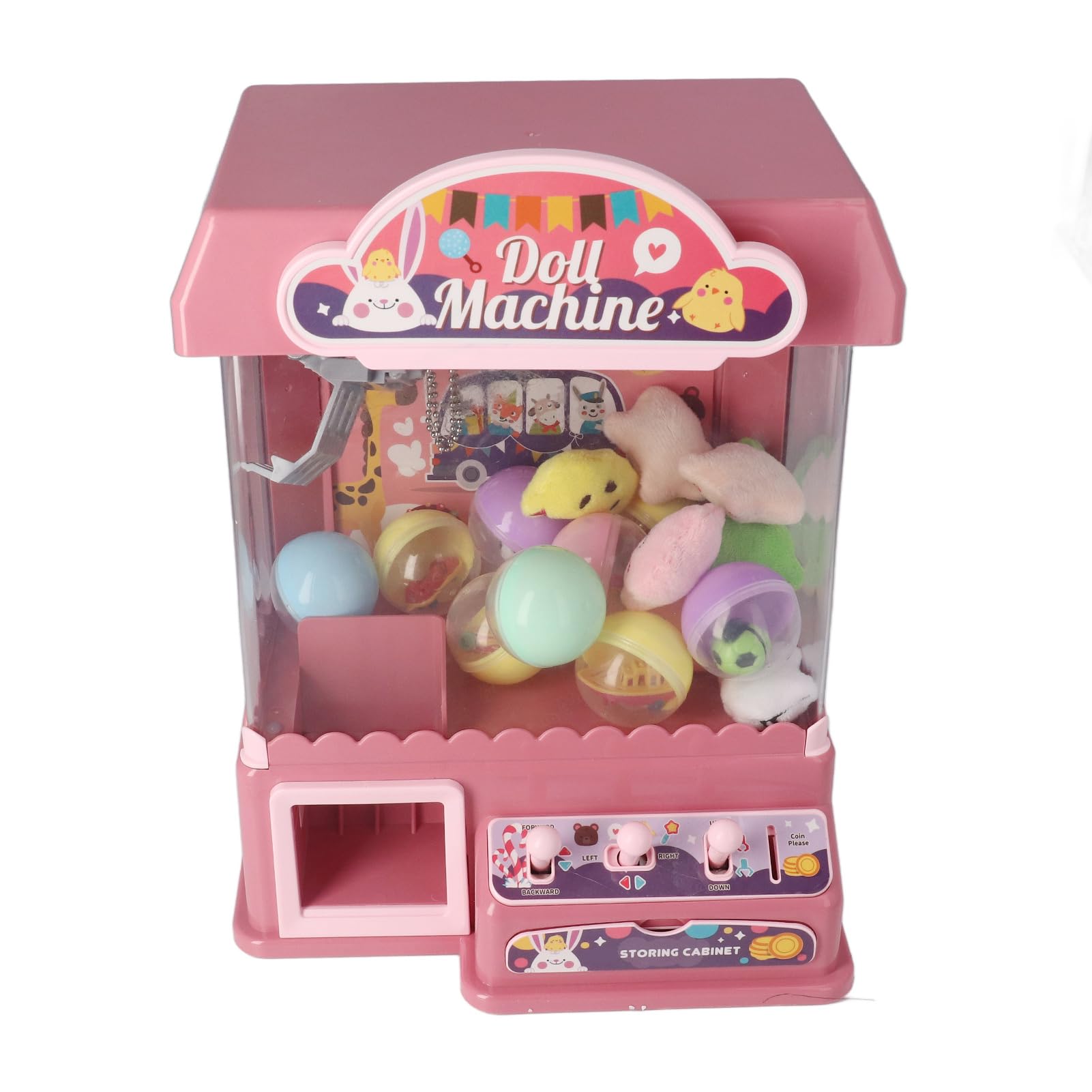 Focket Claw Machine for Kids, Mini Claw Game with Cool Light Music Animal Vending Machine, Doll Grabber Toy with 10 Dolls 20 10 Eggshells for Party Birthday Easter for Boys (Pink)