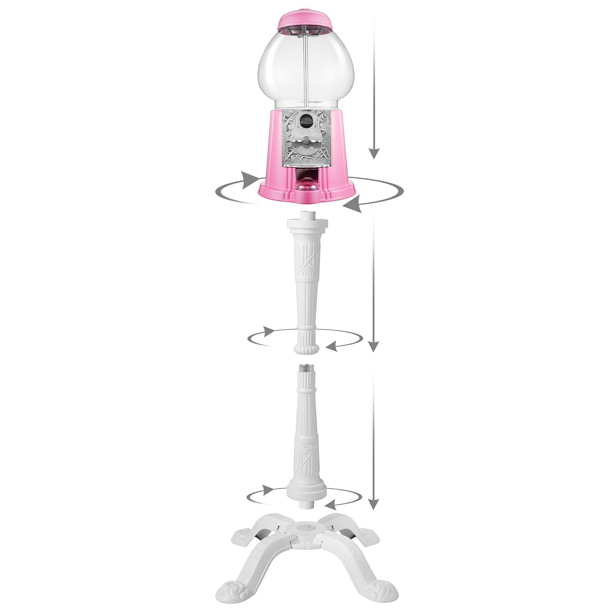 Olde Midway 15" Gumball Machine with Stand - Pink, Vintage-Style Bubble Gum Candy Dispenser with Glass Globe and Metal Base