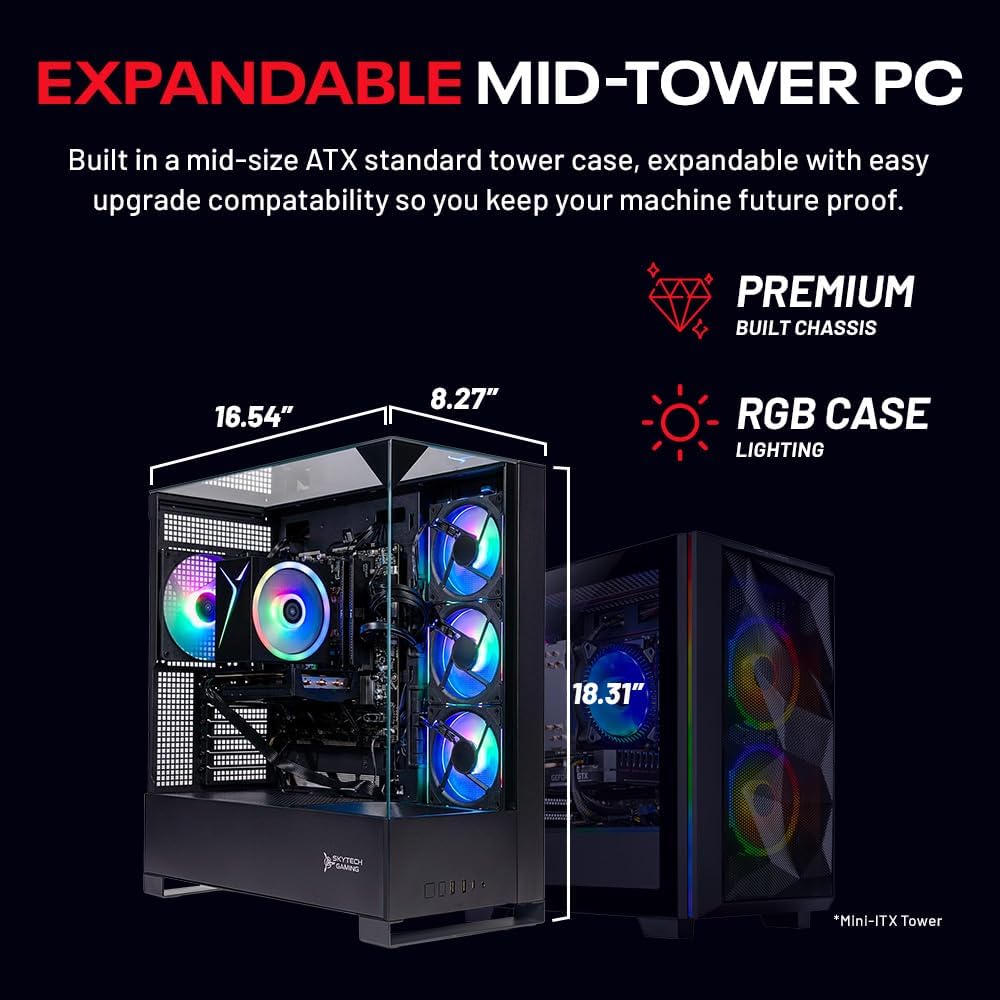 Skytech Gaming PC Shadow 5, Ryzen 7, RTX 5060 Ti 8GB, 16GB RAM, 1TB SSD