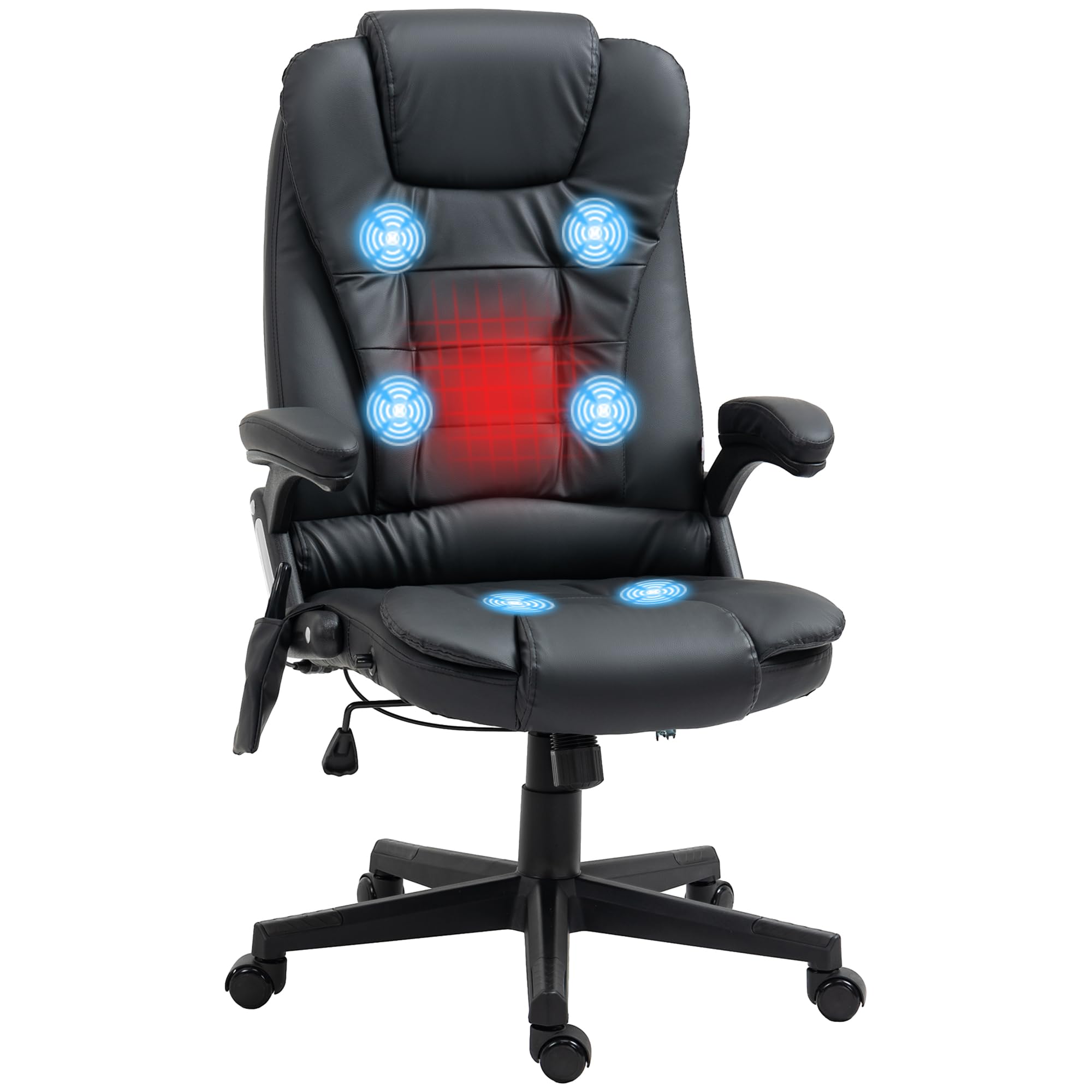 HOMCOM High Back Vibration Massage Office Chair with 6 Vibration Points, Heated Reclining PU Leather Computer Chair with Armrest and Remote, Brown