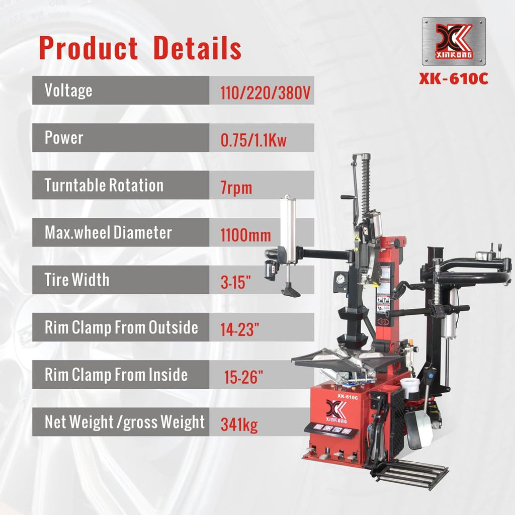 XK-2.0 Horsepower 610C Tire Changer Machine Rim Clamp 28"