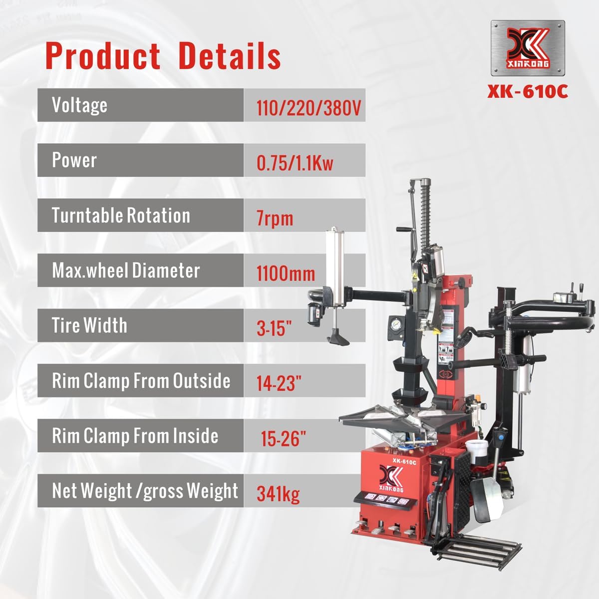 XK-2.0 Horsepower 610C Tire Changer Machine Rim Clamp 28"