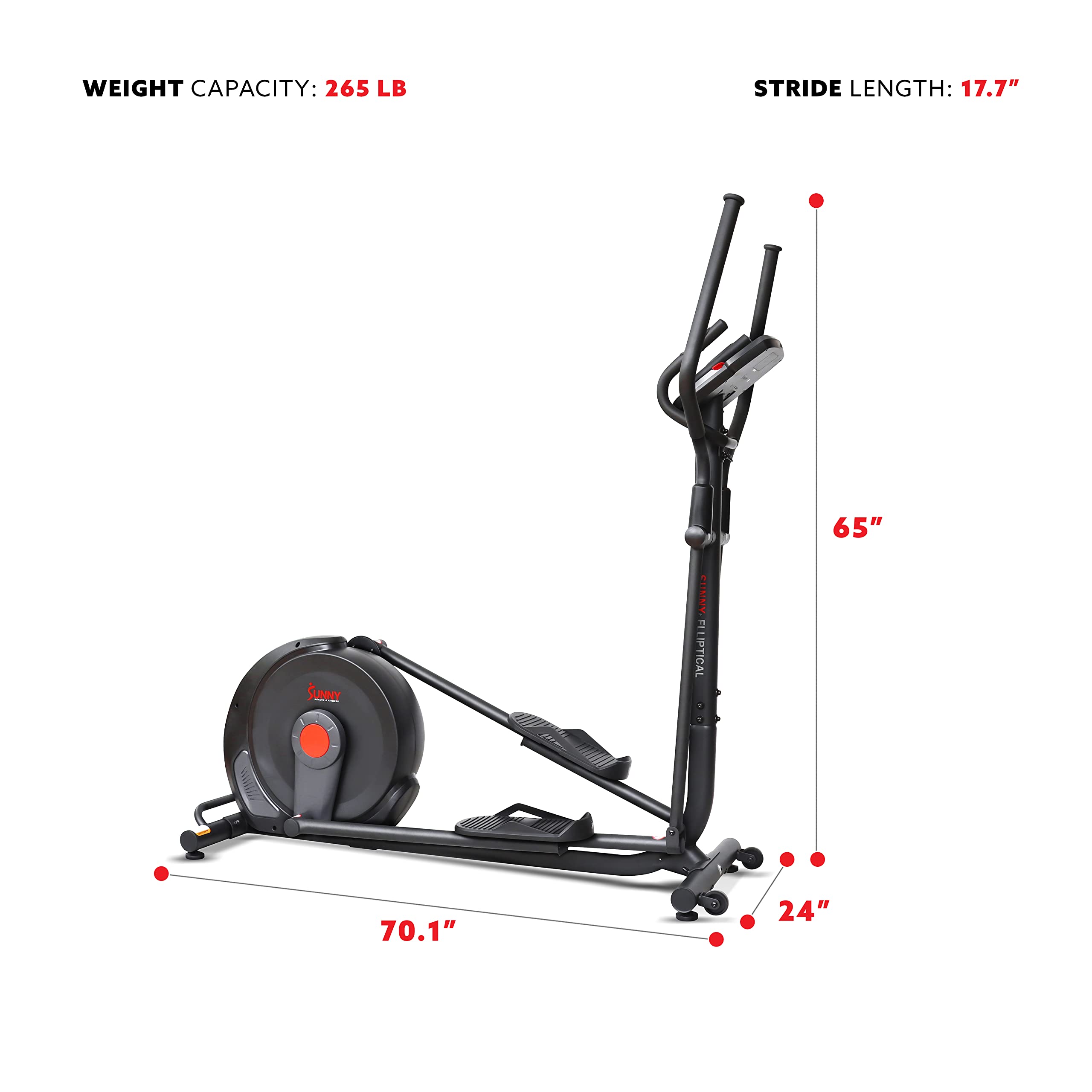 Sunny Health & Fitness Smart 17" Stride Elliptical Machine Trainer with Built-in Pulse Sensor and 16-Level Tension for Home Exercises with SunnyFit App Bluetooth Access