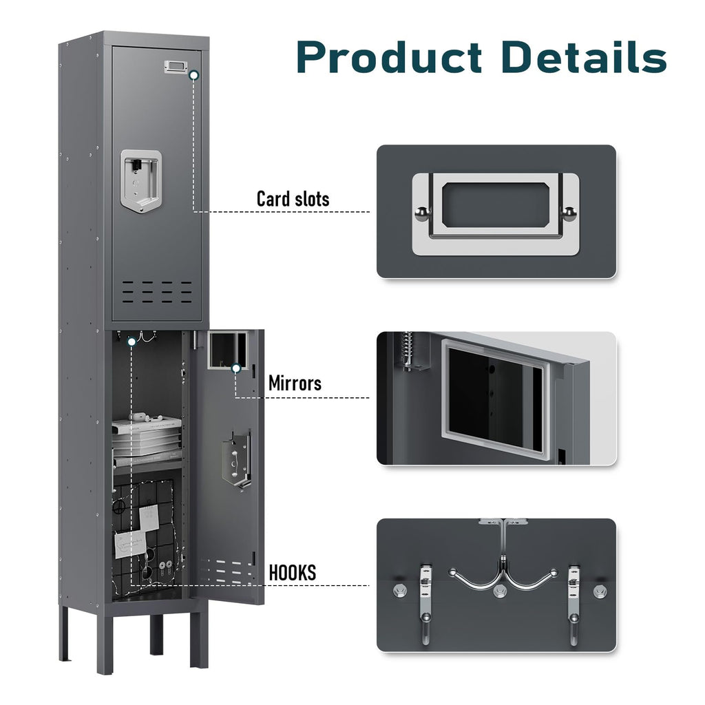 BUTISOW Metal Lockers - 66" Height Steel Lockers for Employees with 5 Door Storage Locker with Card Slot for Employees Gym School Home Office Garage - Assembly Required
