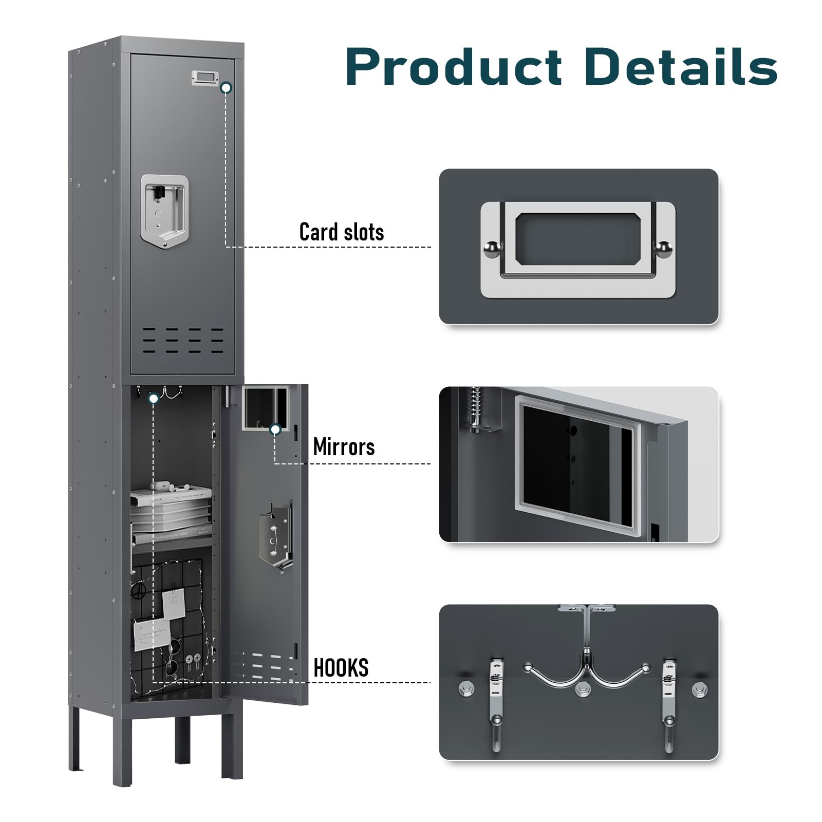 BUTISOW Metal Lockers - 66" Height Steel Lockers for Employees with 5 Door Storage Locker with Card Slot for Employees Gym School Home Office Garage - Assembly Required