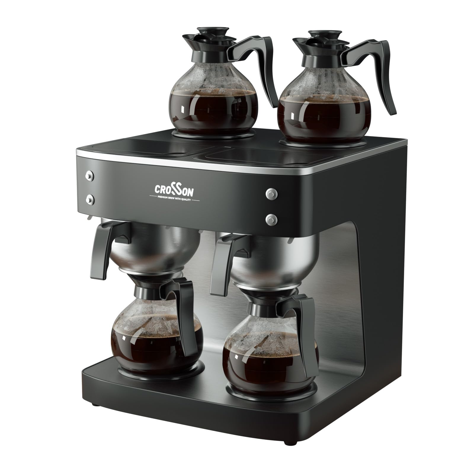 crosson 200 Cup/hour Commercial Drip Coffee Maker, 7.2L Pour Over Coffee Brewer with 4 Glass Decanter&Warmers and Easy Clean Fingerprint Free Housing and 304 Stainless Steel Funnel,