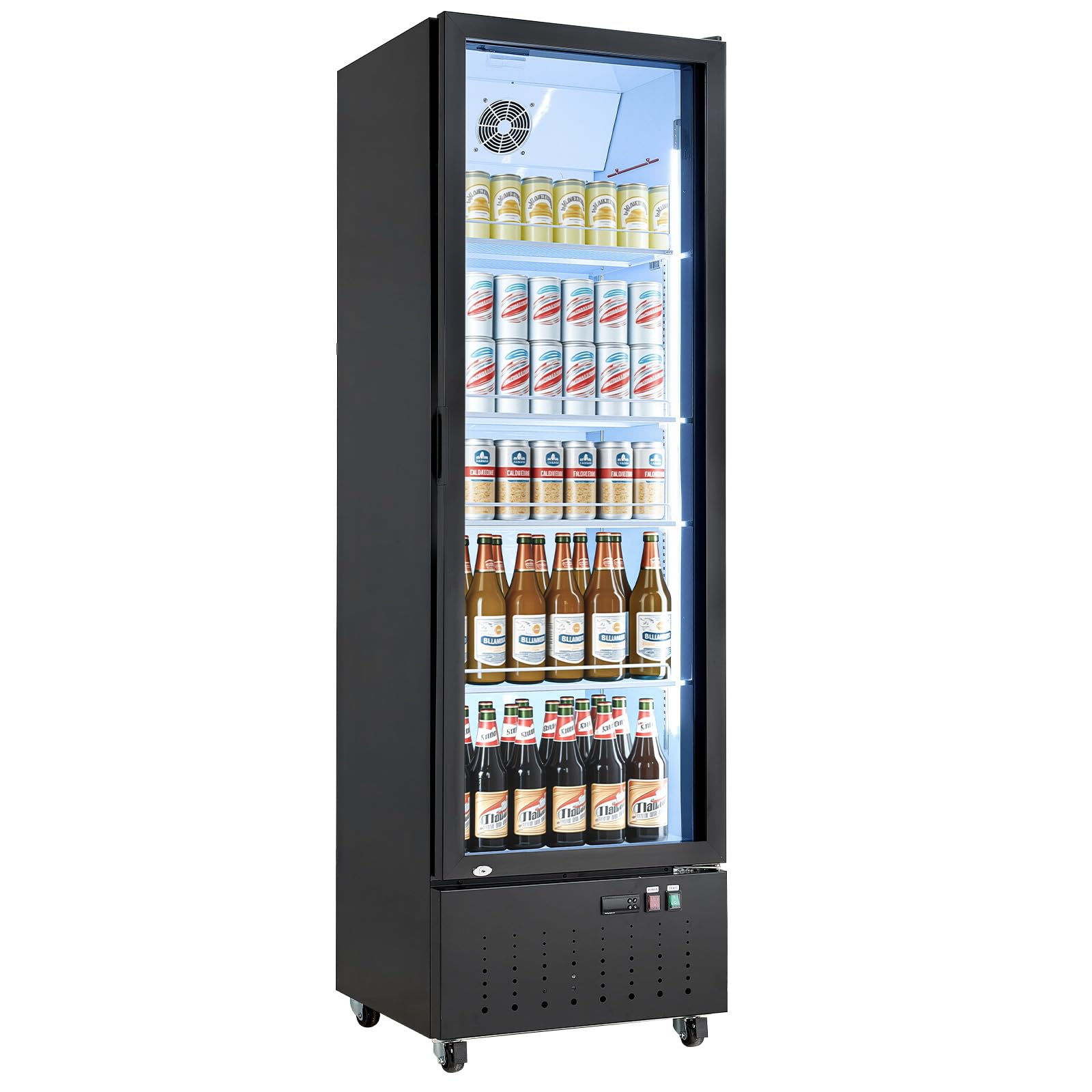 VEVOR Commercial Merchandiser Refrigerator, 6.9 Cu.Ft / 195L Glass Door Display Refrigerator, Upright Beverage Cooler Fridge with 4 Adjustable Shelves, Soft LED Light & Casters for Homes Shops Bars