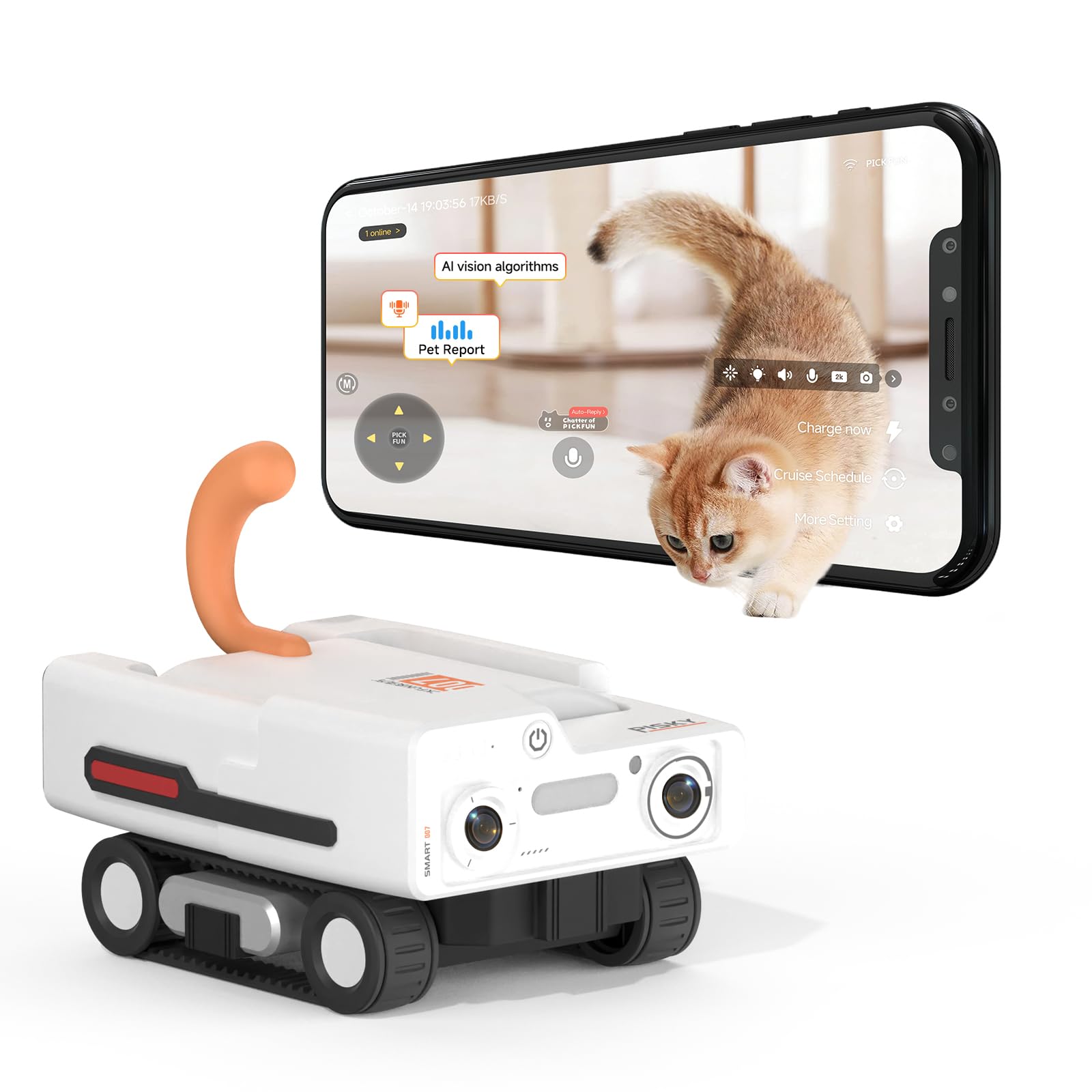 Pmate AI Pet Camera Robot Companion for Dogs & Cats Robot Camera with Visual Recognition Remote Video Interaction Auto Feeding & Play Red Light Teaser Night Vision Auto Charging Blue