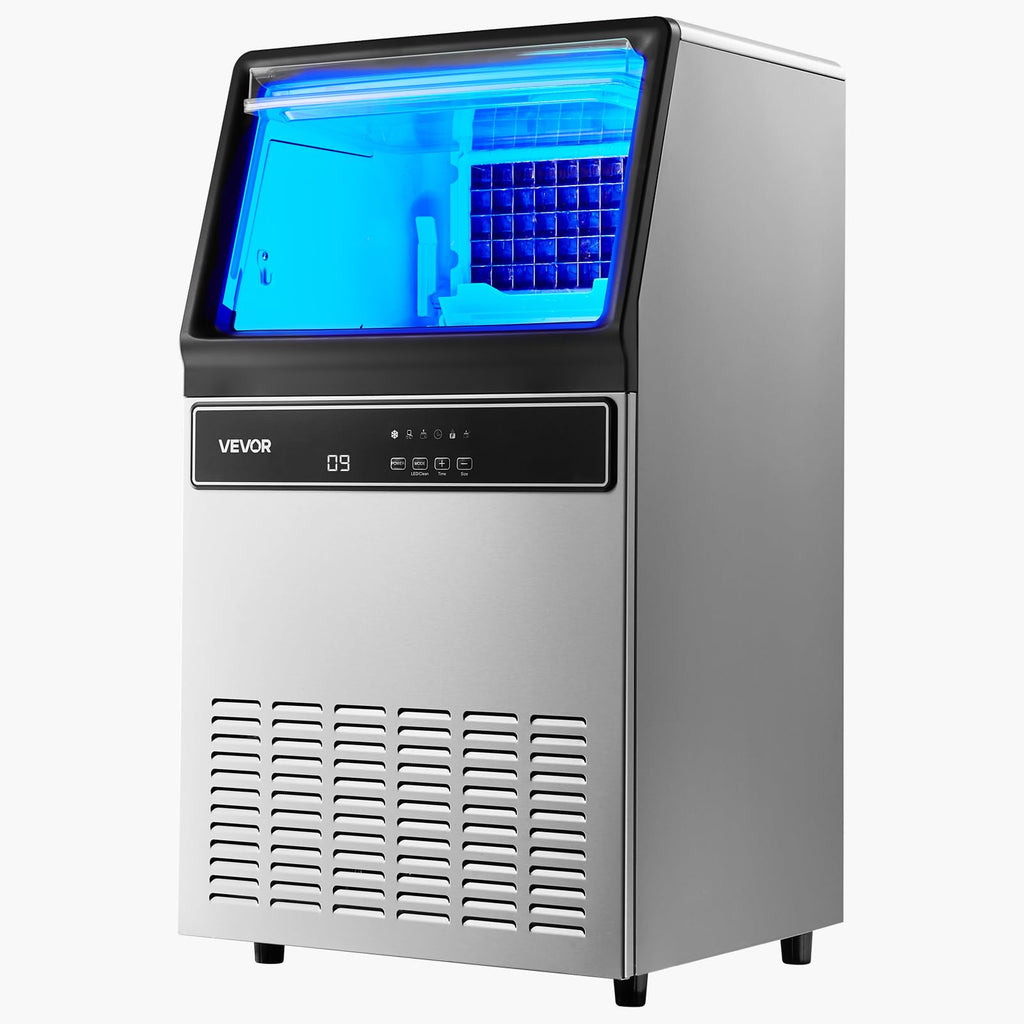 VEVOR Commercial Ice Maker Machine, 100 lbs/24h with 30-35 lbs Storage, Bullet Ice,Built-in/Freestanding/Under Counter, Stainless Steel Ice Maker with LED Display for Home Bar Restaurant
