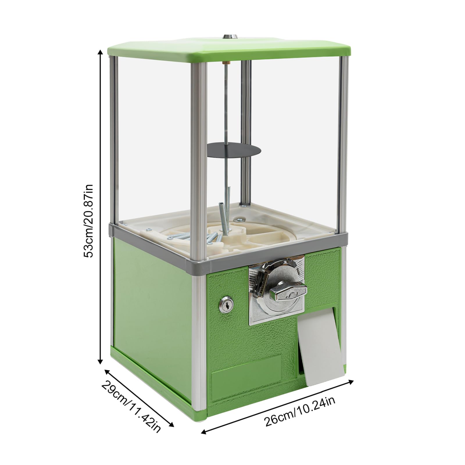PERFERATE 25 Cents Coin Operated Vending Machine Commercial Gumball Machine for 1.8"-2" Balls Toy Capsule Vending Machines Gashapon Machines for Retail Stores Shopping Mall, 20" H (Green)