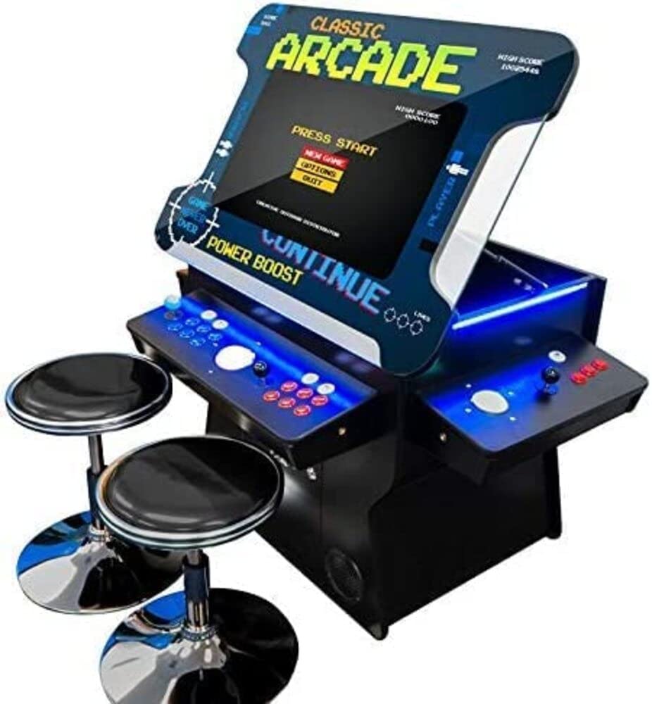 Creative Arcades Full Size Commercial Grade Cocktail Arcade Machine w/Lifting Screen | Trackball | Three-Sided | 4 Sanwa Joysticks | 2 Stools (4500 Games & 32" Screen & Woodgrain Edition)