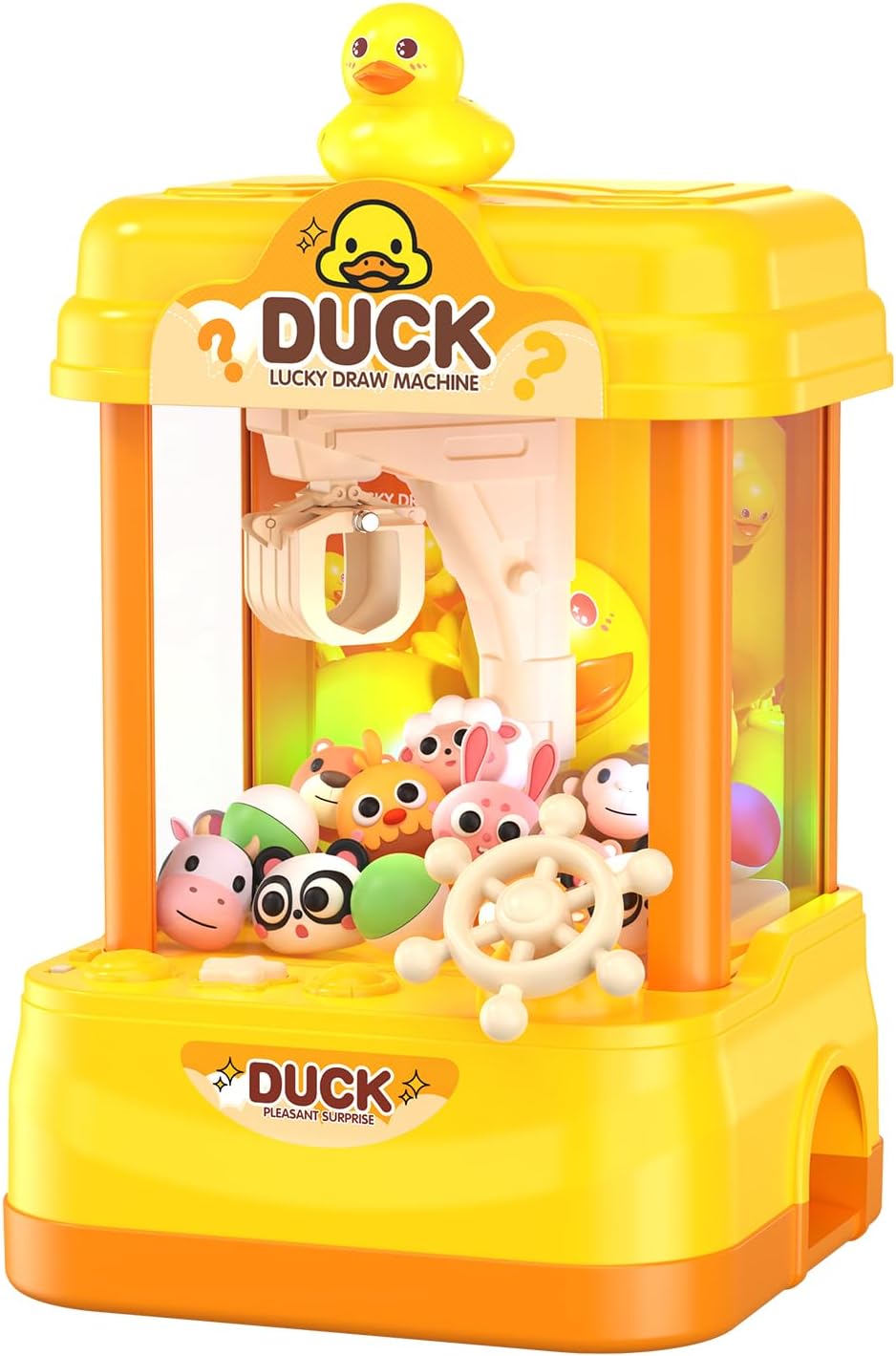Duck Claw Machine for Kids, 13 Inch Mini Claw Machine Arcade Toy with Plush Toys, Capsules, Lights and Music, Toy Claw Machine for Kids, Family Game Prize Dispenser, Birthday Gift for Boys Girls