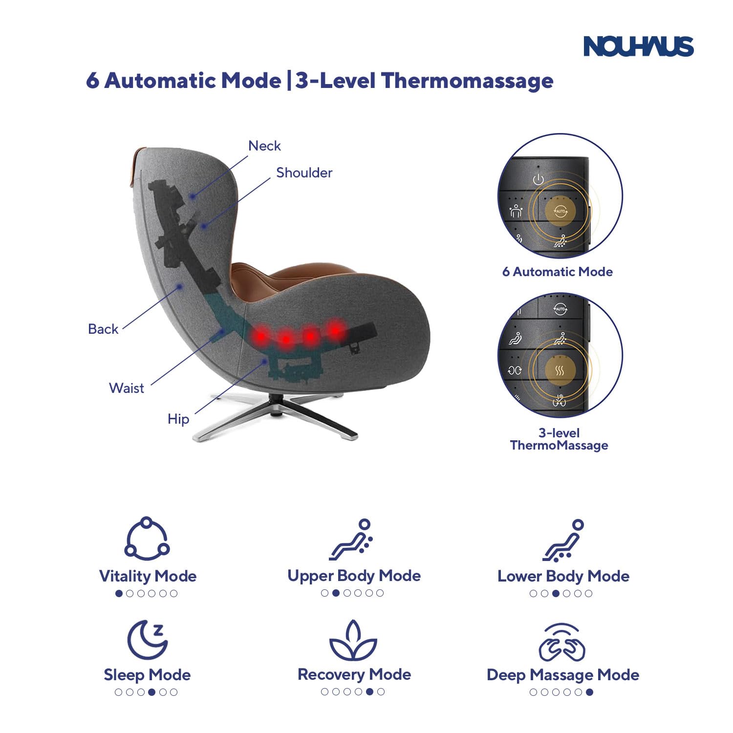 Nouhaus Classic Massage Chair with Ottoman – Caramel Leather Recliner with Percussive Shiatsu Massager, Built-in Speaker & Full Body Spot Massage – Ultimate Comfort for Home & Office