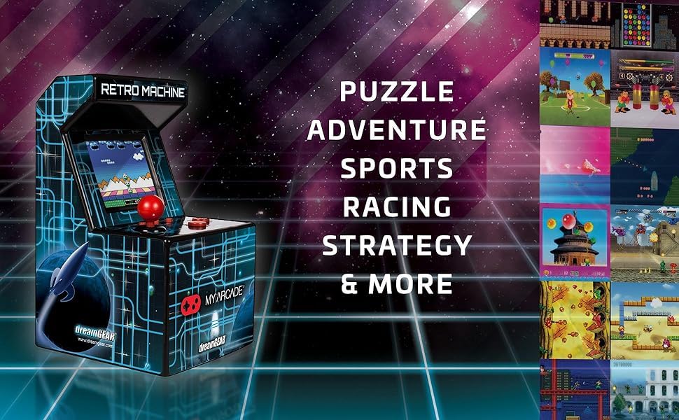 My Arcade Retro Machine Playable Mini Arcade: 200 Retro Style Games Built In, 5.75 Inch Tall, Powered by AA Batteries, 2.5 Inch Color Display, Speaker, Volume Control