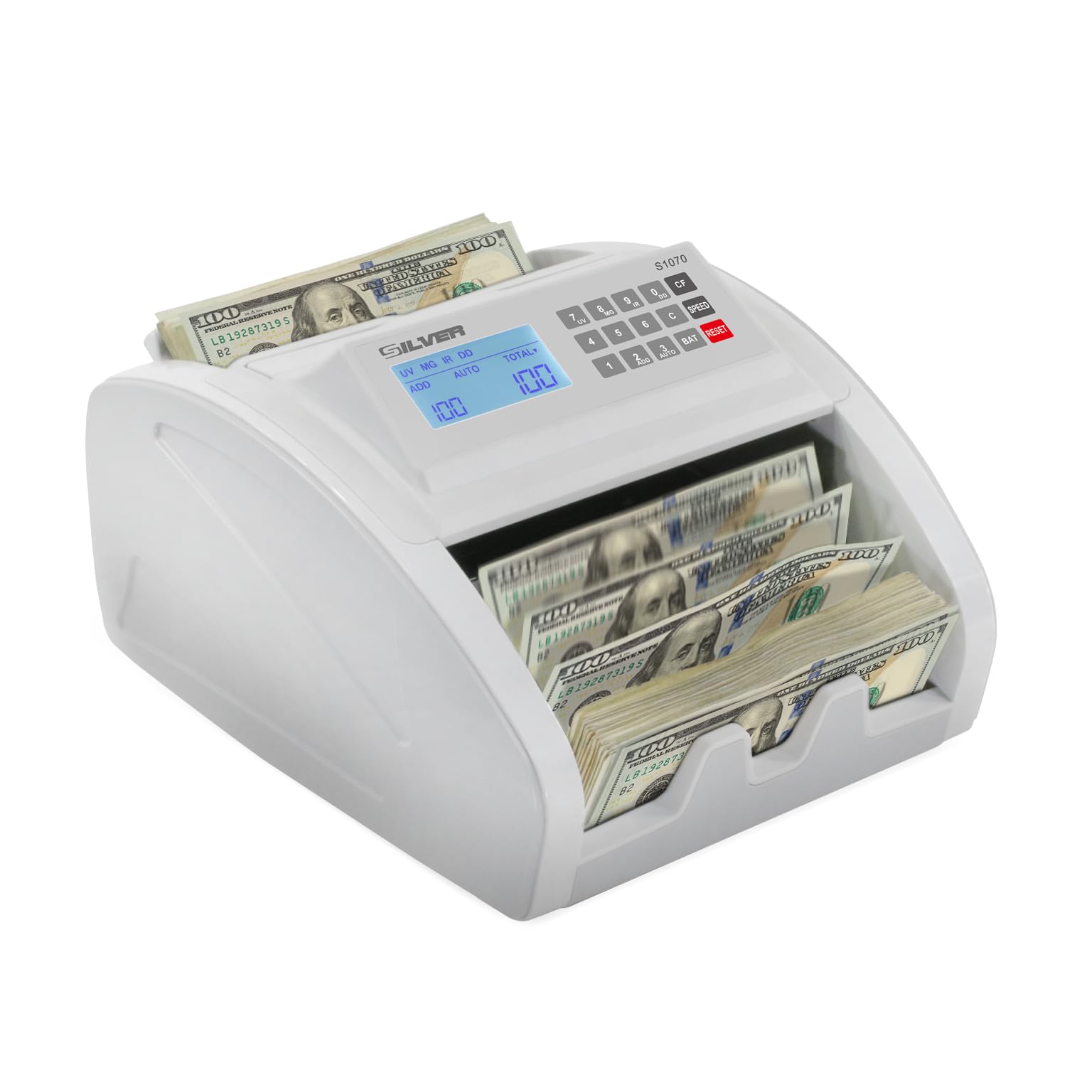 Money Counter Machine UV/MG/IR/DD/DBL/HLF/CHN Counterfeit Money Detection Bill Counter with LCD Display, S1070